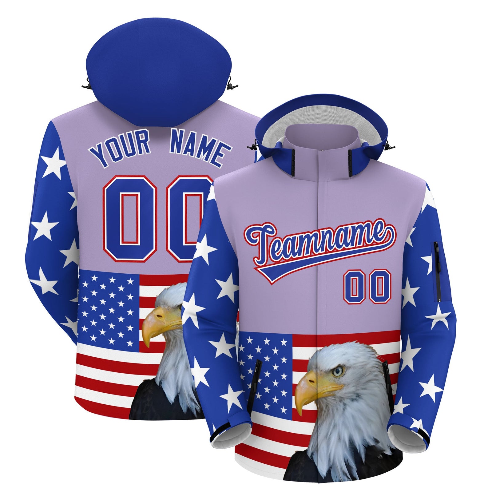 Custom Light Purple White Independence Day American Flag Waterproof Jacket| KXKSHOP