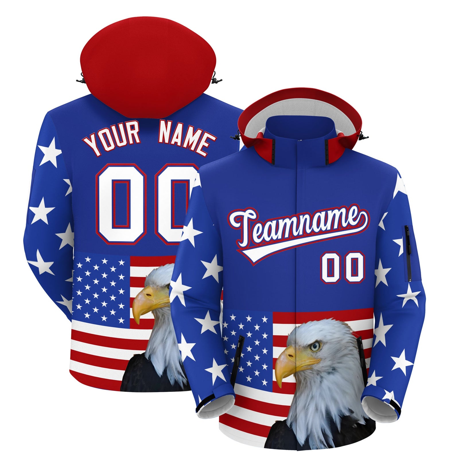Custom Royal Blue White Independence Day American Flag Waterproof Jacket| KXKSHOP