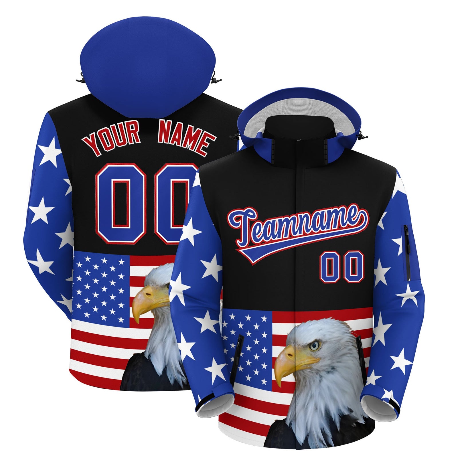 Custom Black White Independence Day American Flag Waterproof Jacket| KXKSHOP