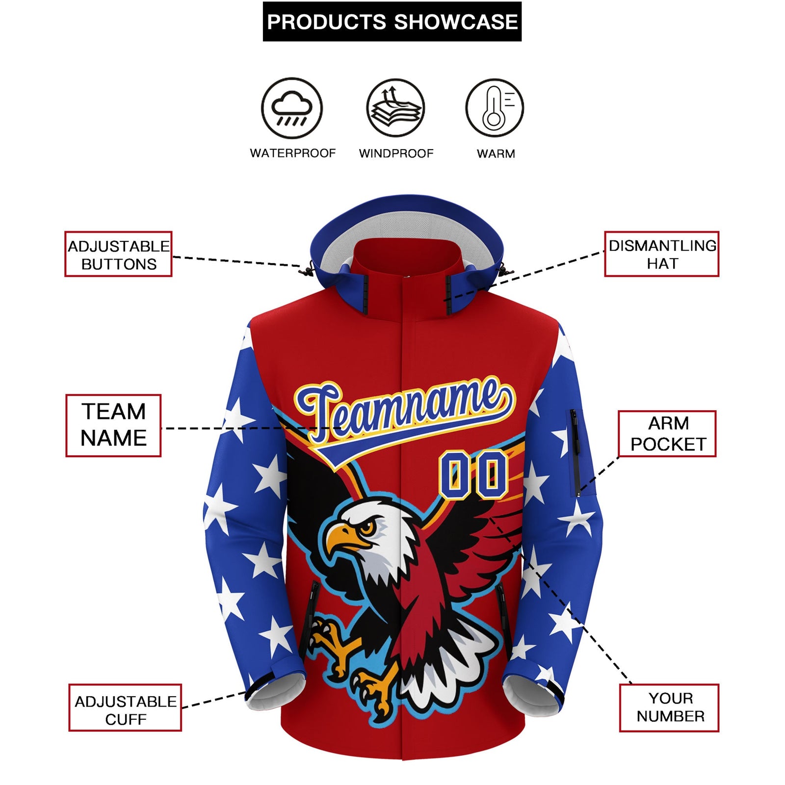 Custom Red White Independence Day American Flag Waterproof Jacket| KXKSHOP