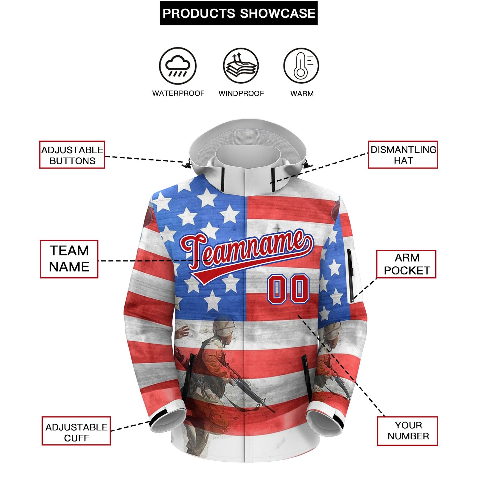 Custom Grey Independence Day American Flag Waterproof Jacket| KXKSHOP