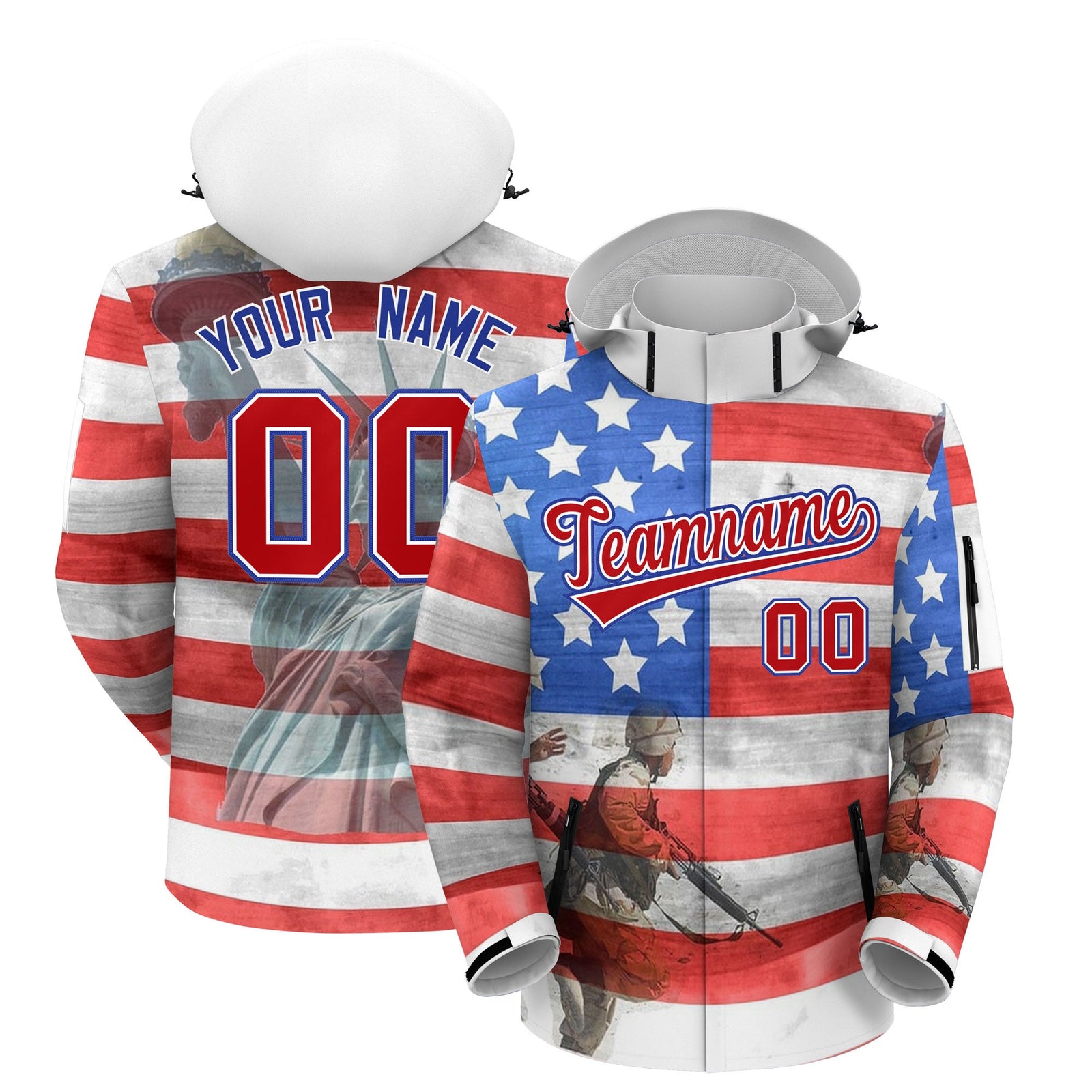 Custom Grey Independence Day American Flag Waterproof Jacket| KXKSHOP