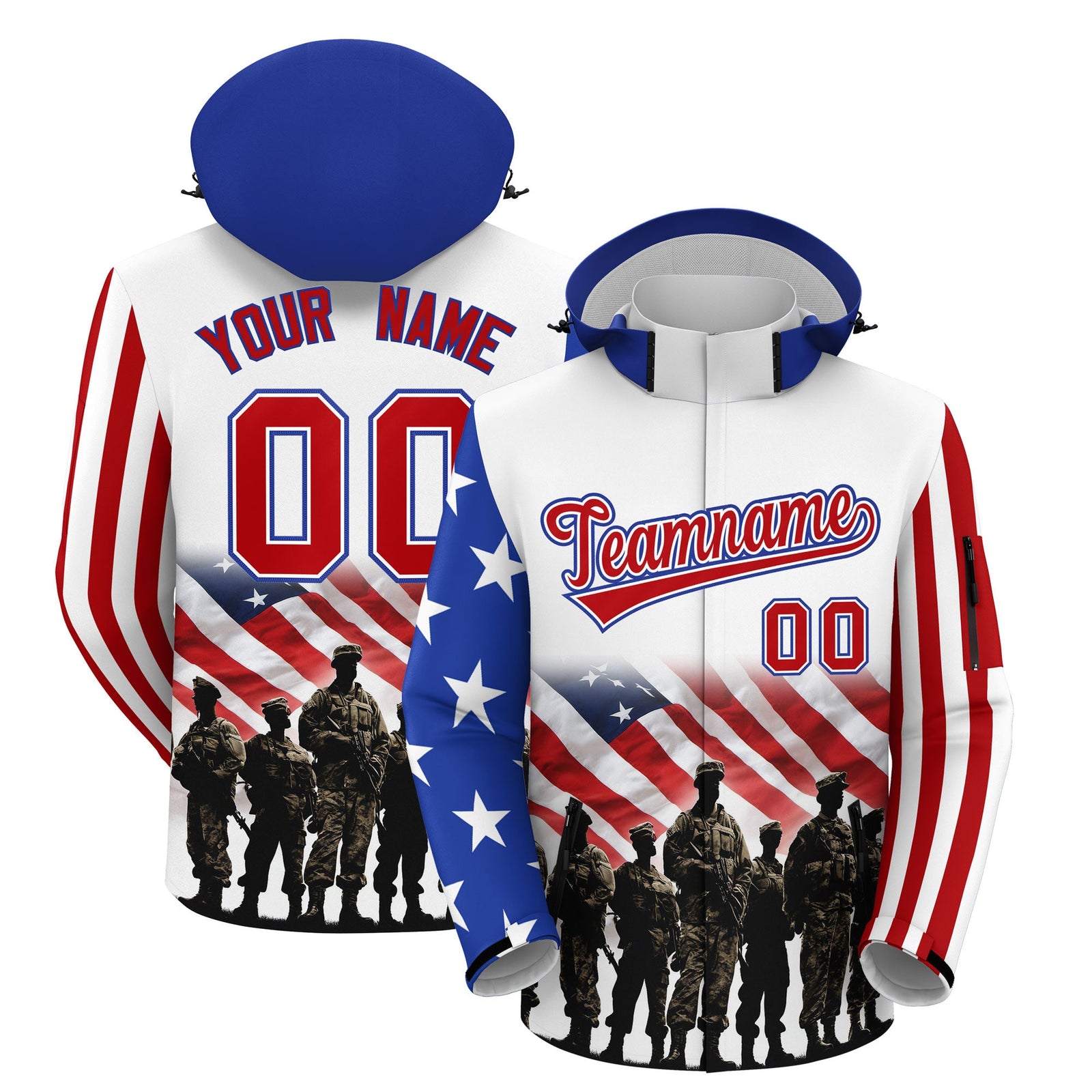 Custom White Red Independence Day American Flag Waterproof Jacket| KXKSHOP