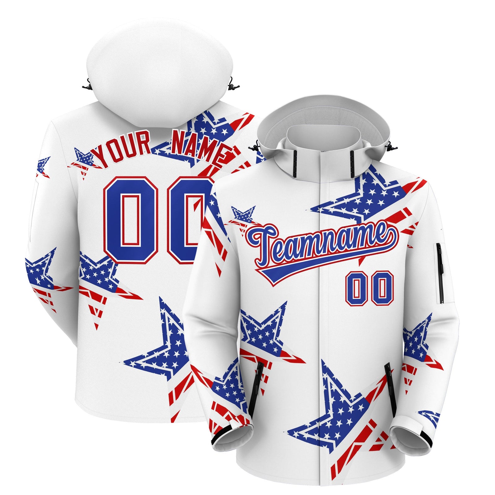Custom White Royal Blue Red Independence Day American Flag Waterproof Jacket| KXKSHOP