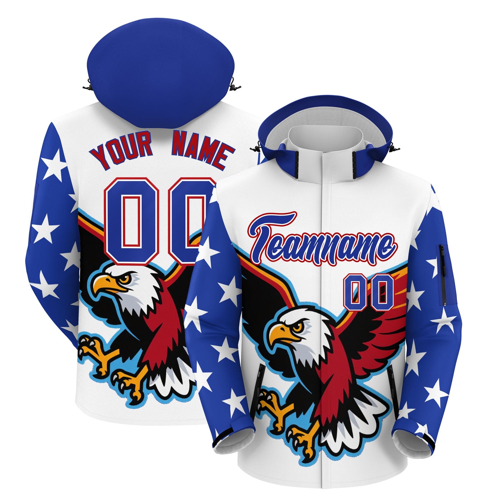 Custom White Independence Day American Flag Waterproof Jacket| KXKSHOP