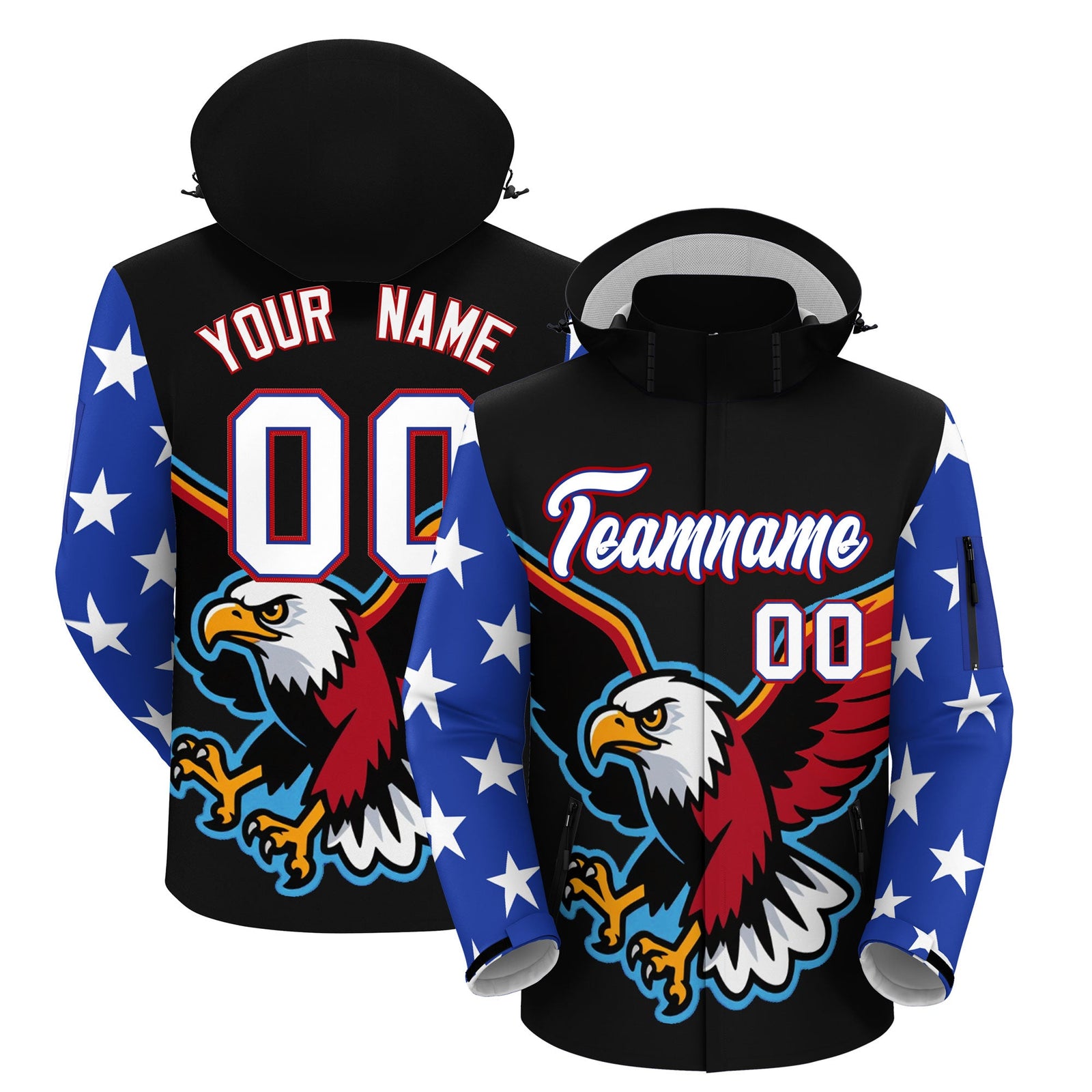 Custom Black White Independence Day American Flag Waterproof Jacket| KXKSHOP