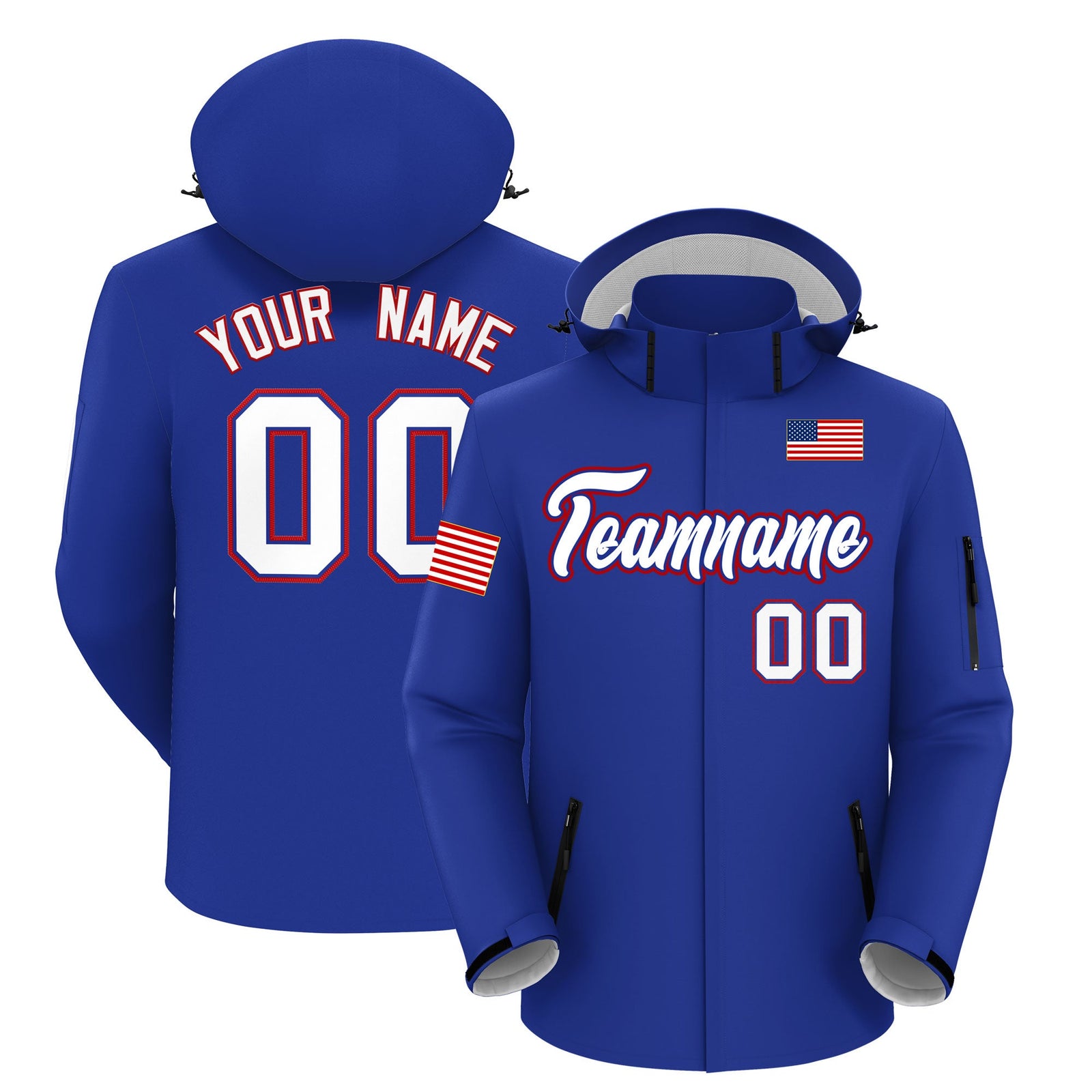 Custom Royal Blue Independence Day American Flag Waterproof Jacket| KXKSHOP