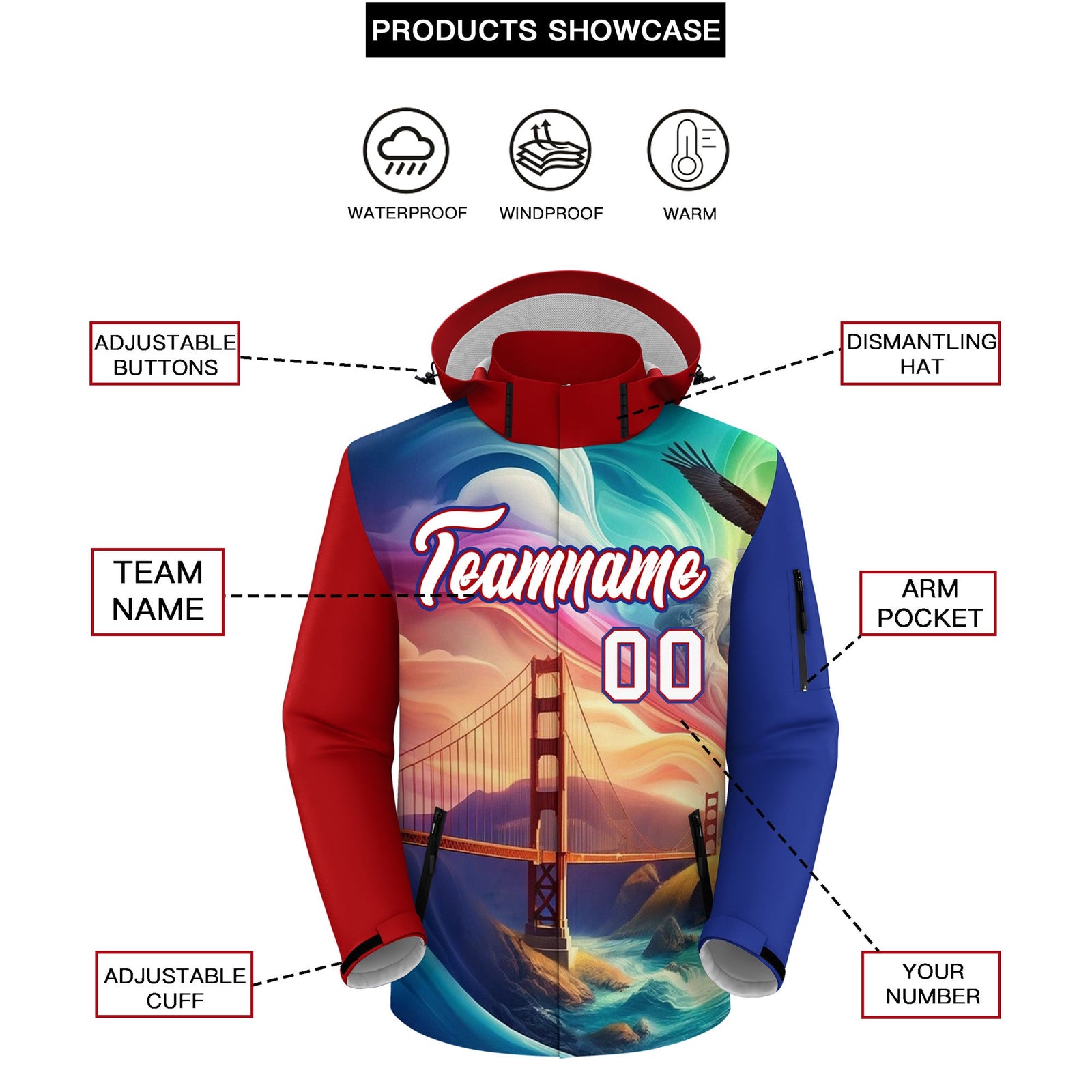 Custom Royal Blue Independence Day American Flag Waterproof Jacket| KXKSHOP
