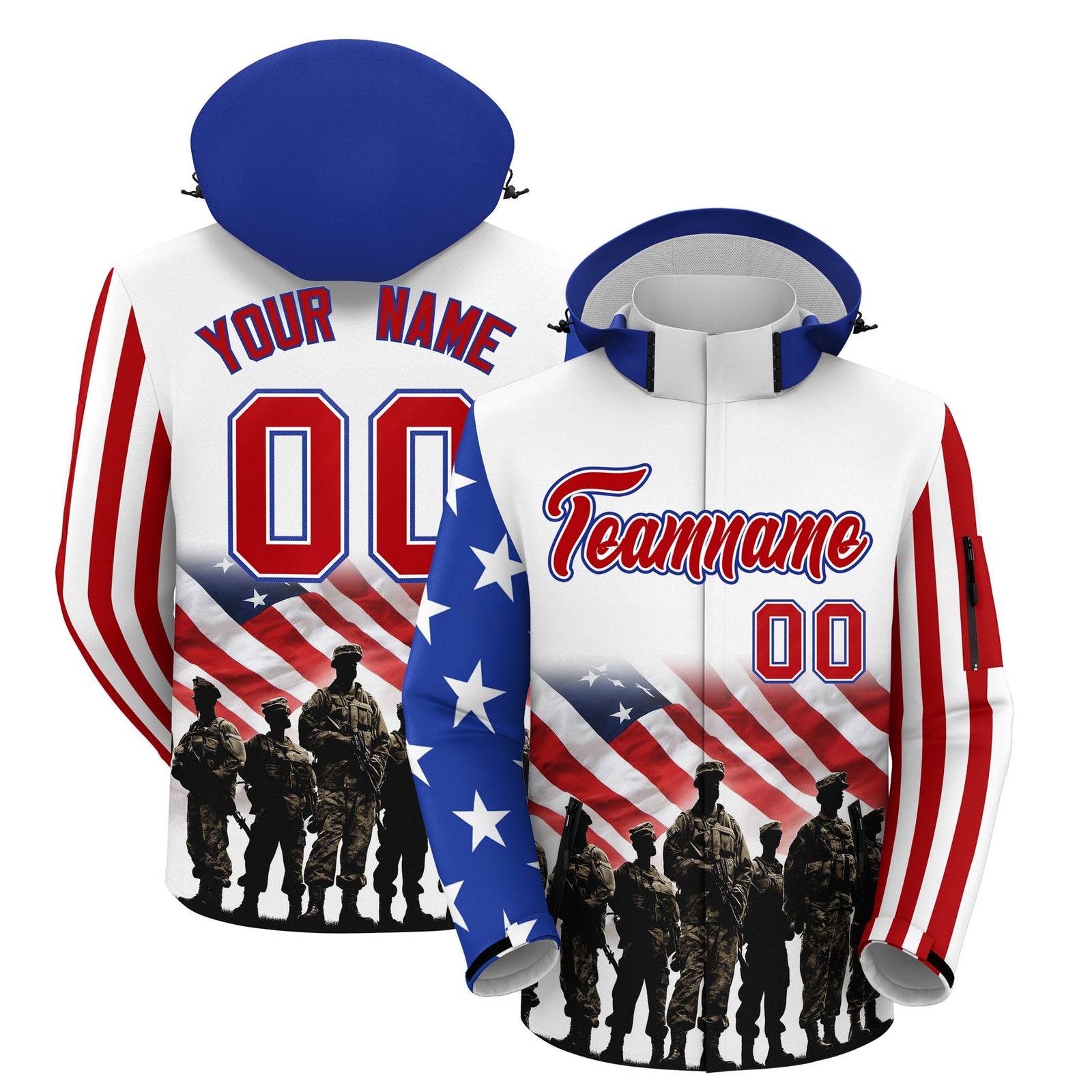 Custom White Red Independence Day American Flag Waterproof Jacket| KXKSHOP
