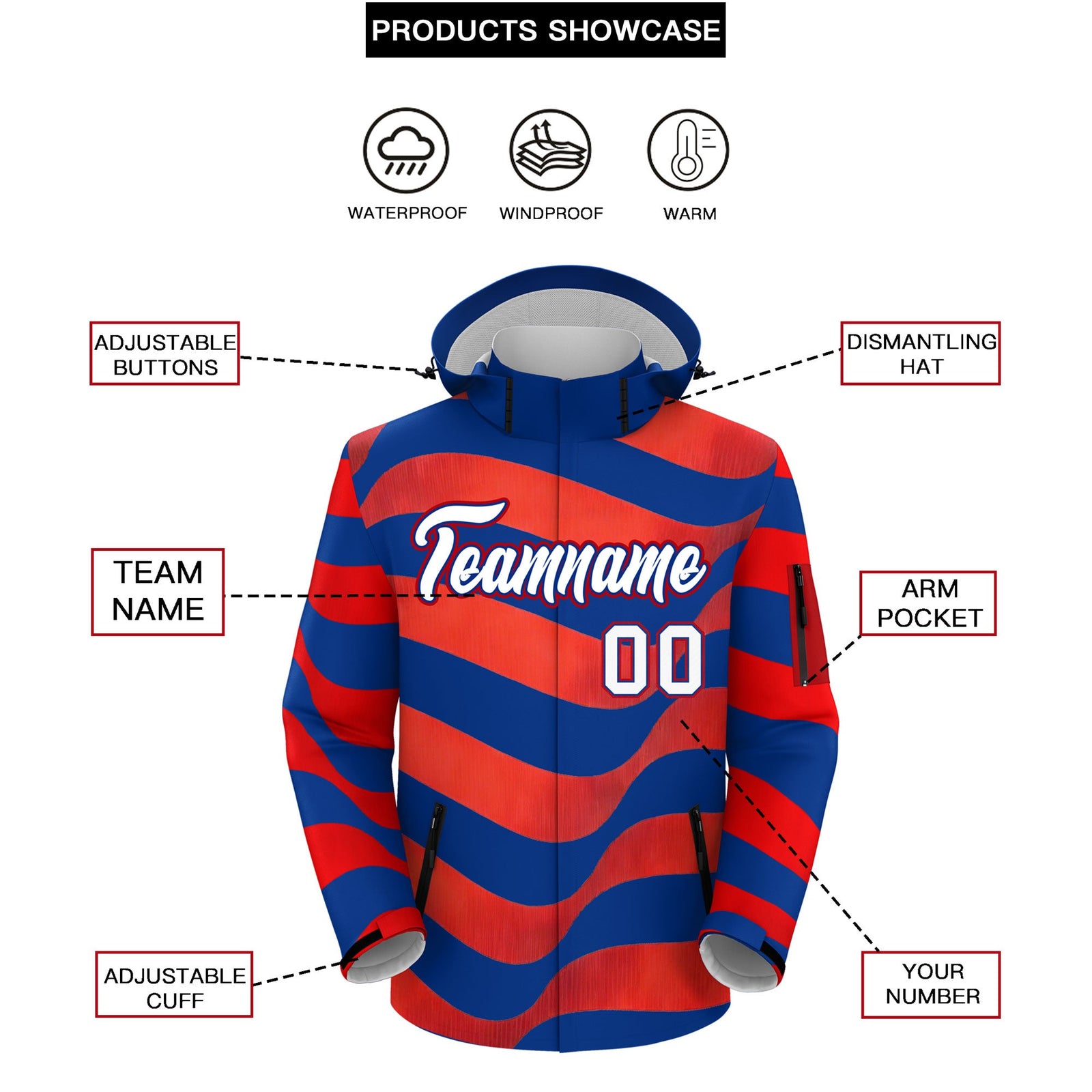 Custom Royal Blue Independence Day American Flag Waterproof Jacket| KXKSHOP