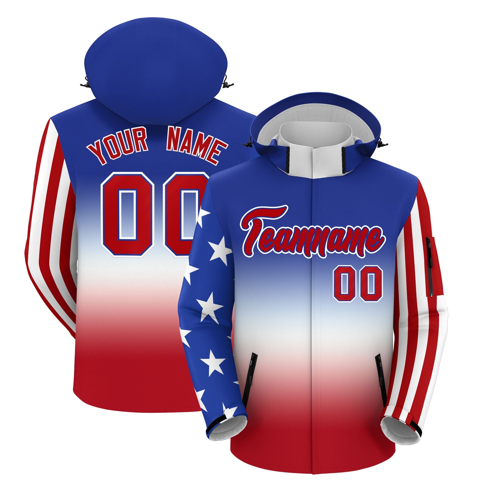 Custom Royal Blue White Red Independence Day American Flag Waterproof Jacket| KXKSHOP