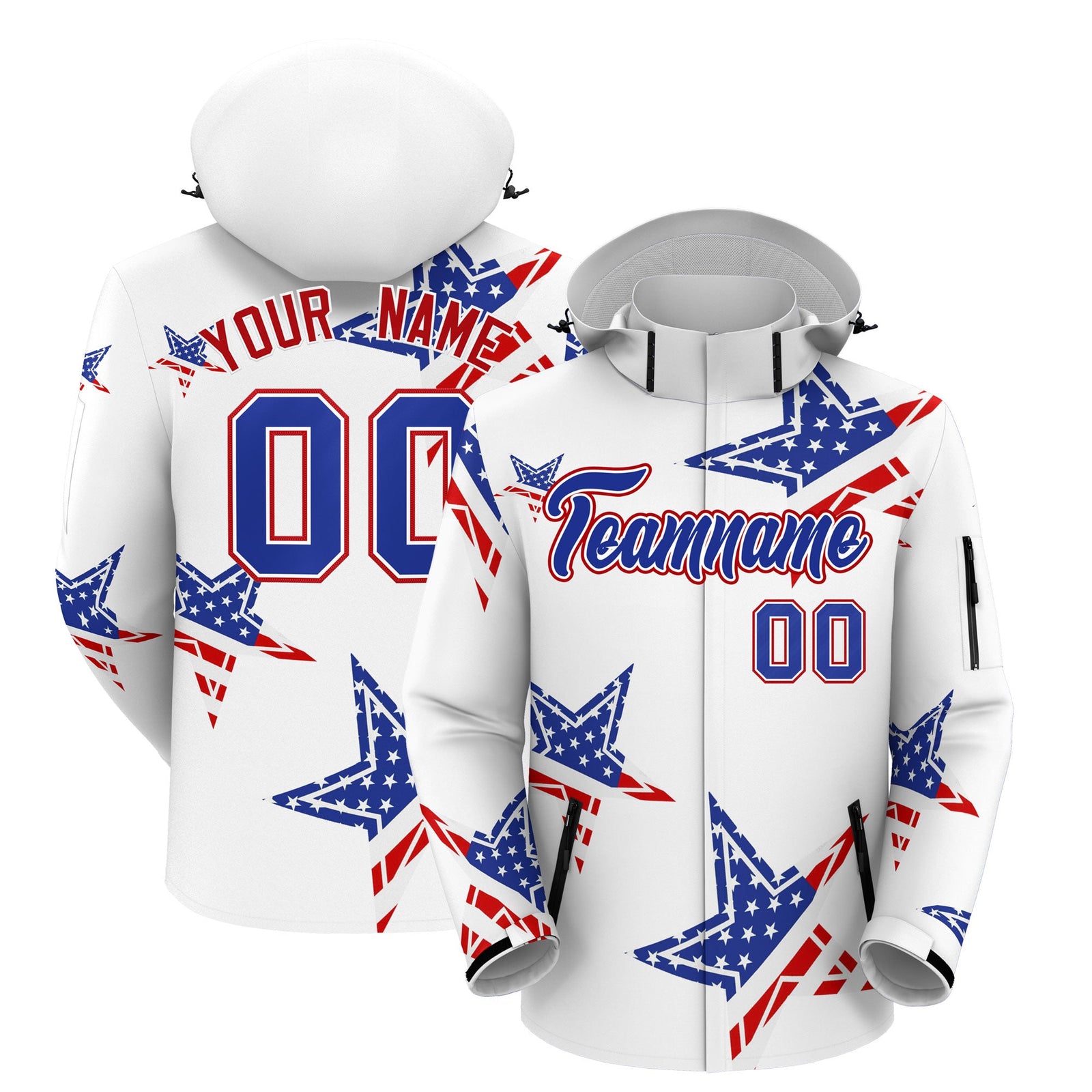 Custom White Royal Blue Red Independence Day American Flag Waterproof Jacket| KXKSHOP