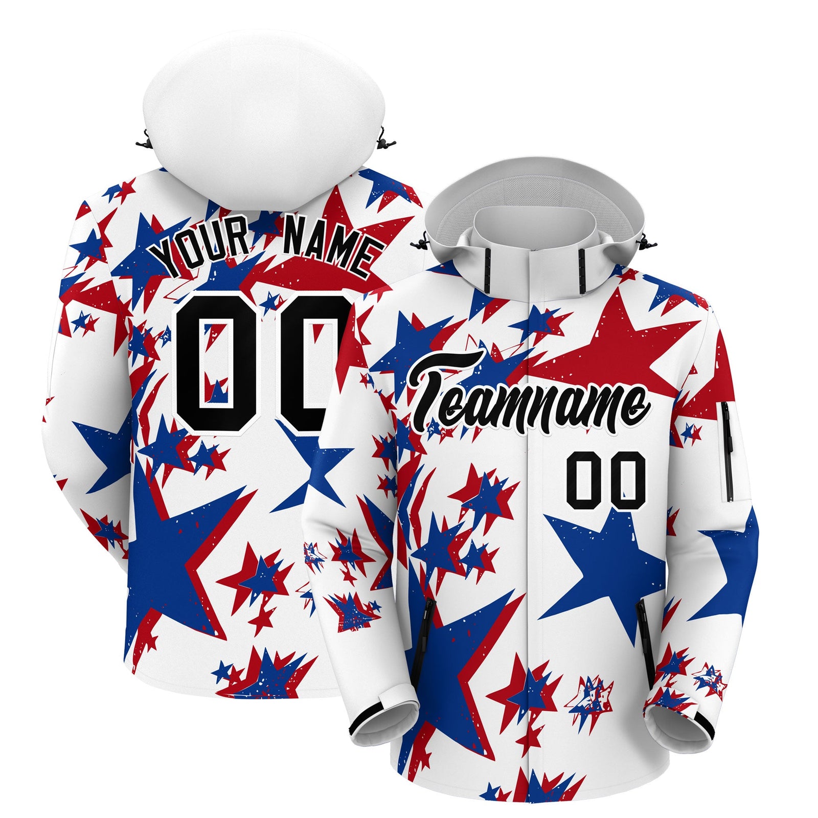 Custom White Royal Blue Red Independence Day American Flag Waterproof Jacket| KXKSHOP