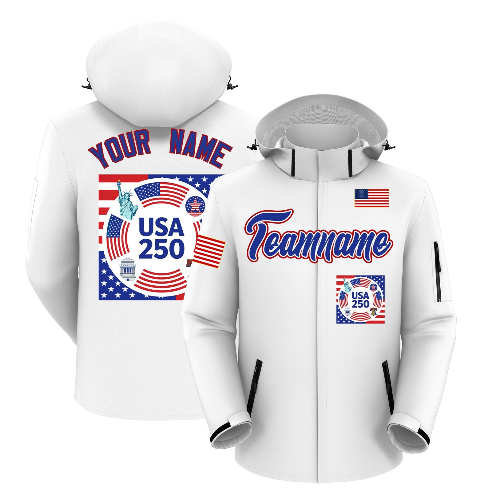 Custom White Independence Day American Flag Waterproof Jacket| KXKSHOP
