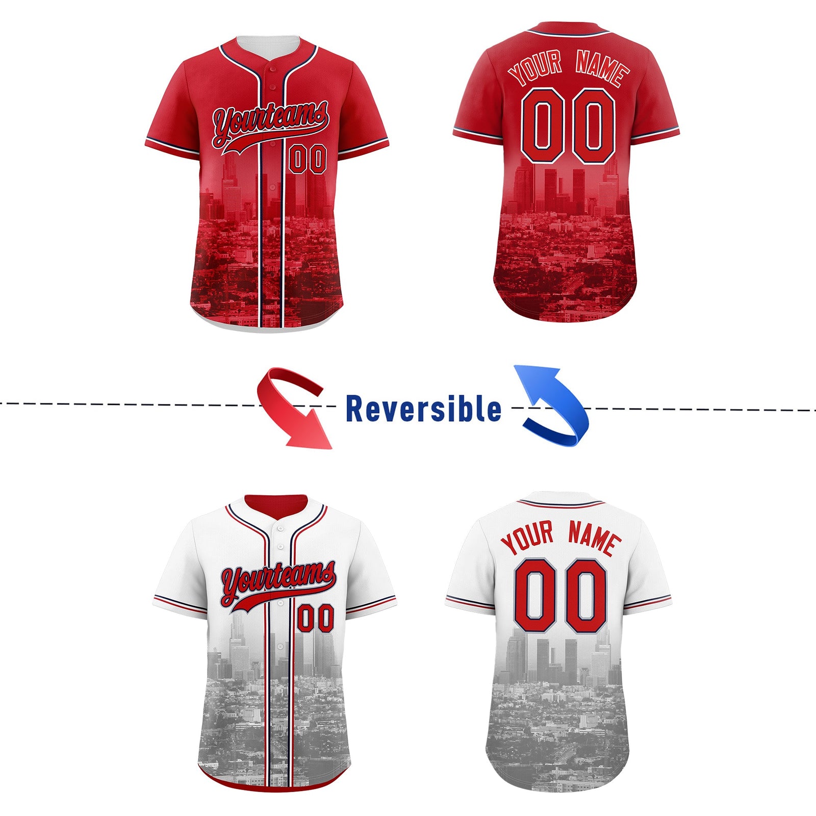 Custom Red White Reversible City Edition Graffiti Pattern Stretch Fabric Baseball Jersey| KXKSHOP
