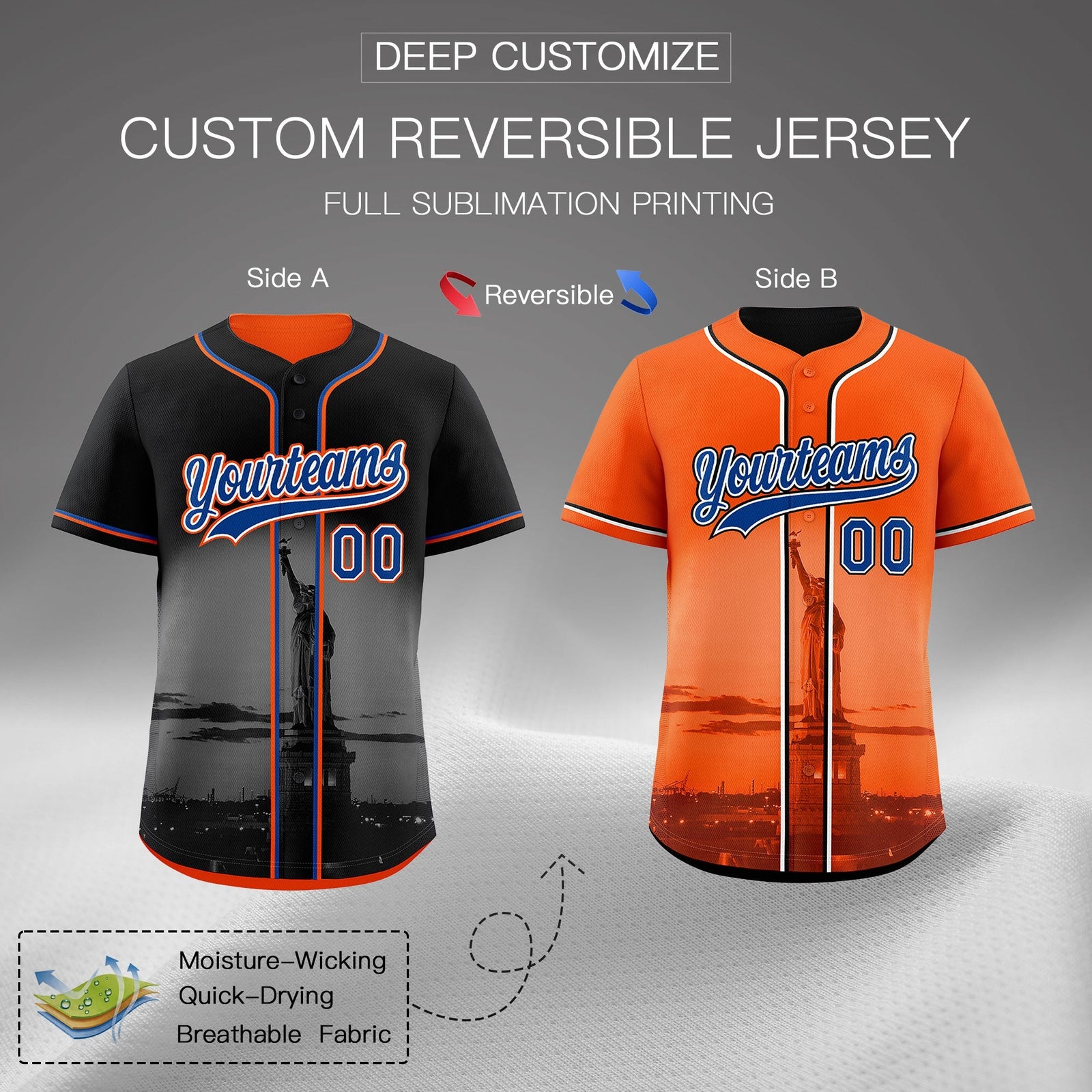 Custom Black Orange Reversible City Edition Graffiti Pattern Stretch Fabric Baseball Jersey| KXKSHOP
