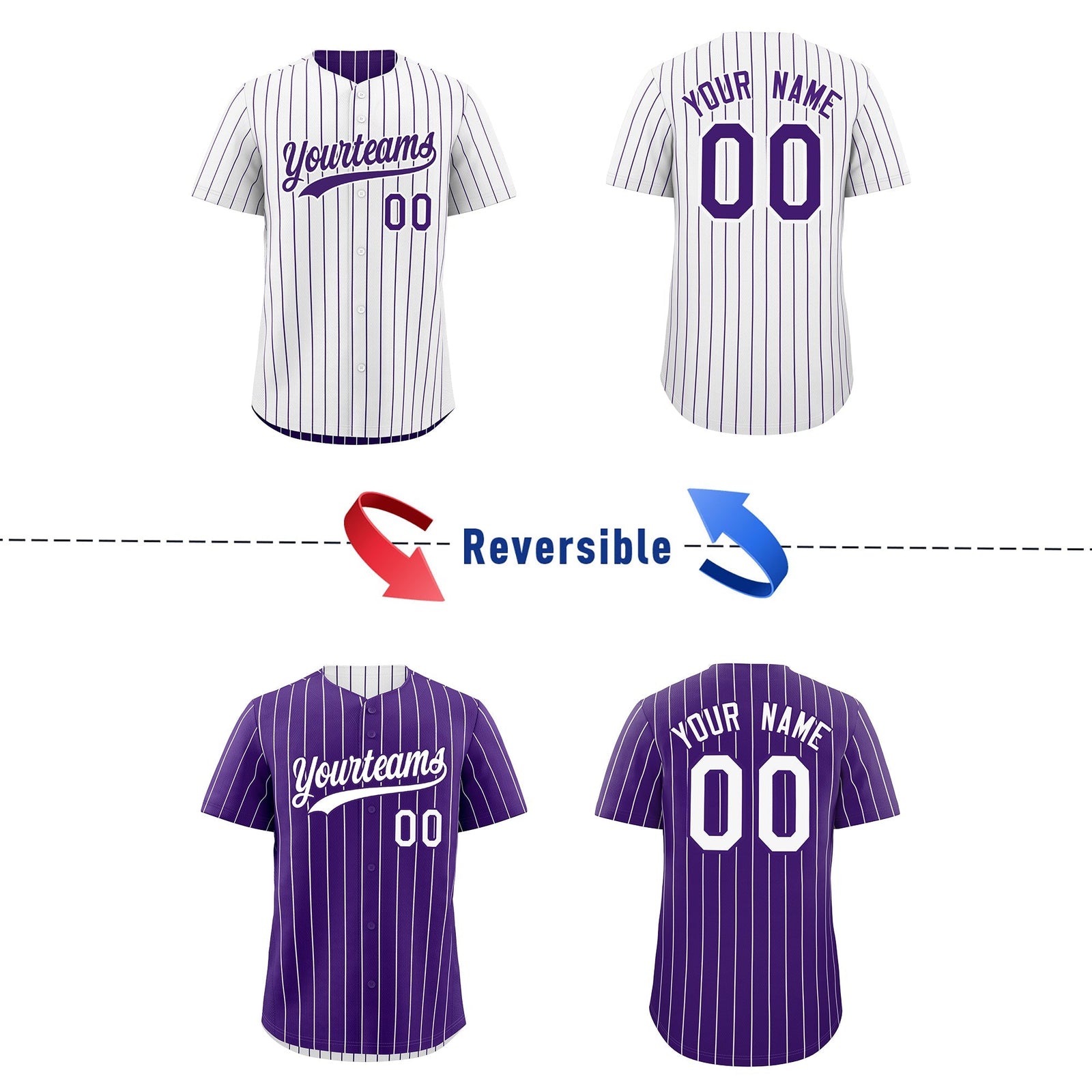 Custom Purple White Reversible Stripe Fashion Baseball Jersey| KXKSHOP