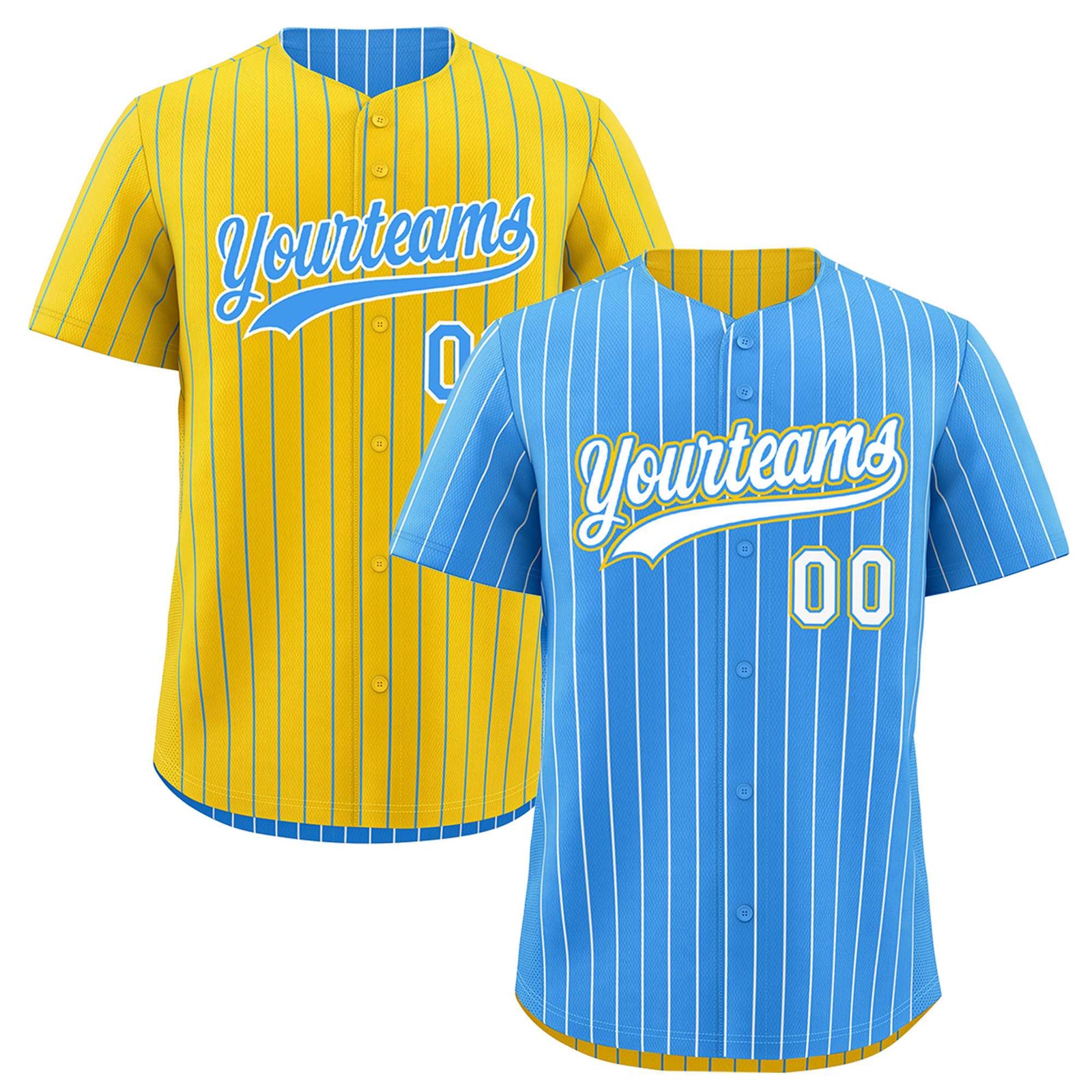 Custom White Powder Blue Gold Reversible Stripe Fashion Baseball Jersey| KXKSHOP