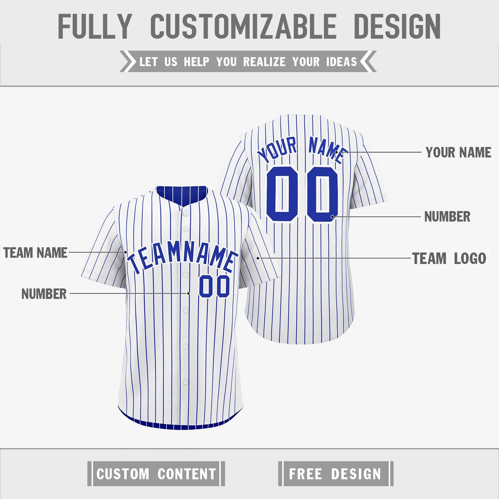 Custom Royal Blue White Black Reversible Stripe Fashion Baseball Jersey| KXKSHOP