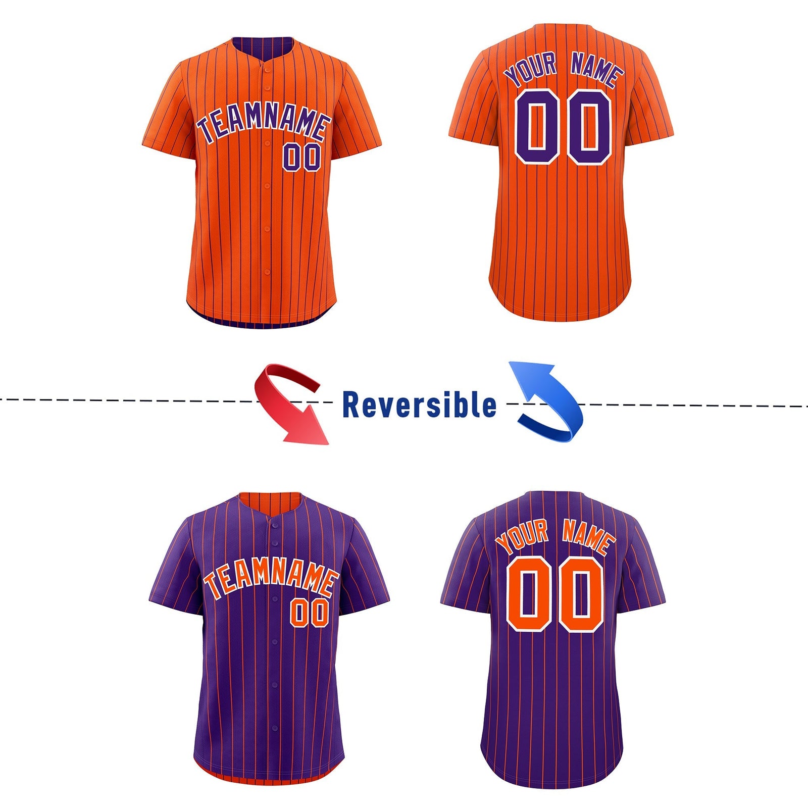 Custom Purple White Orange Reversible Stripe Fashion Baseball Jersey| KXKSHOP