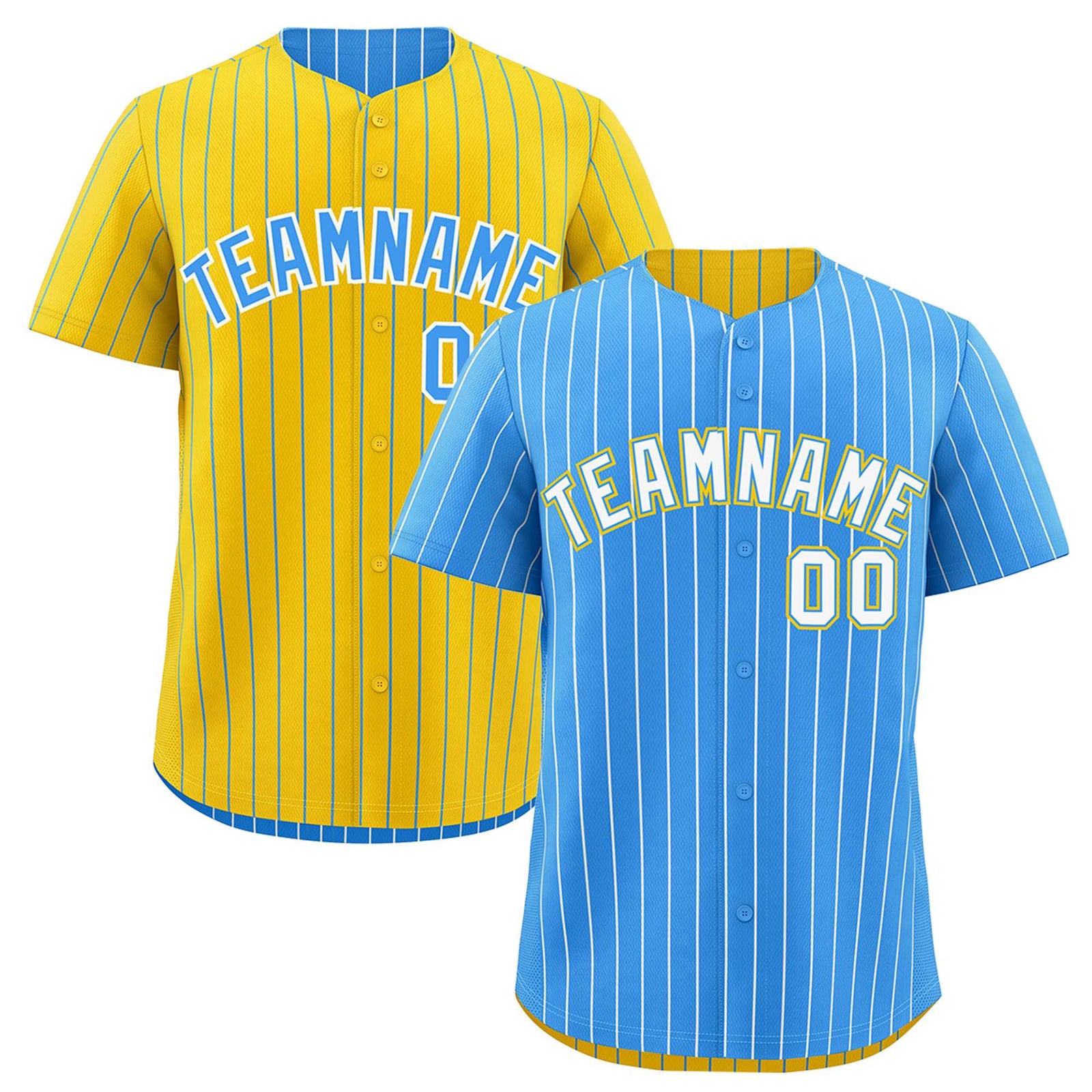 Custom White Powder Blue Gold Reversible Stripe Fashion Baseball Jersey| KXKSHOP