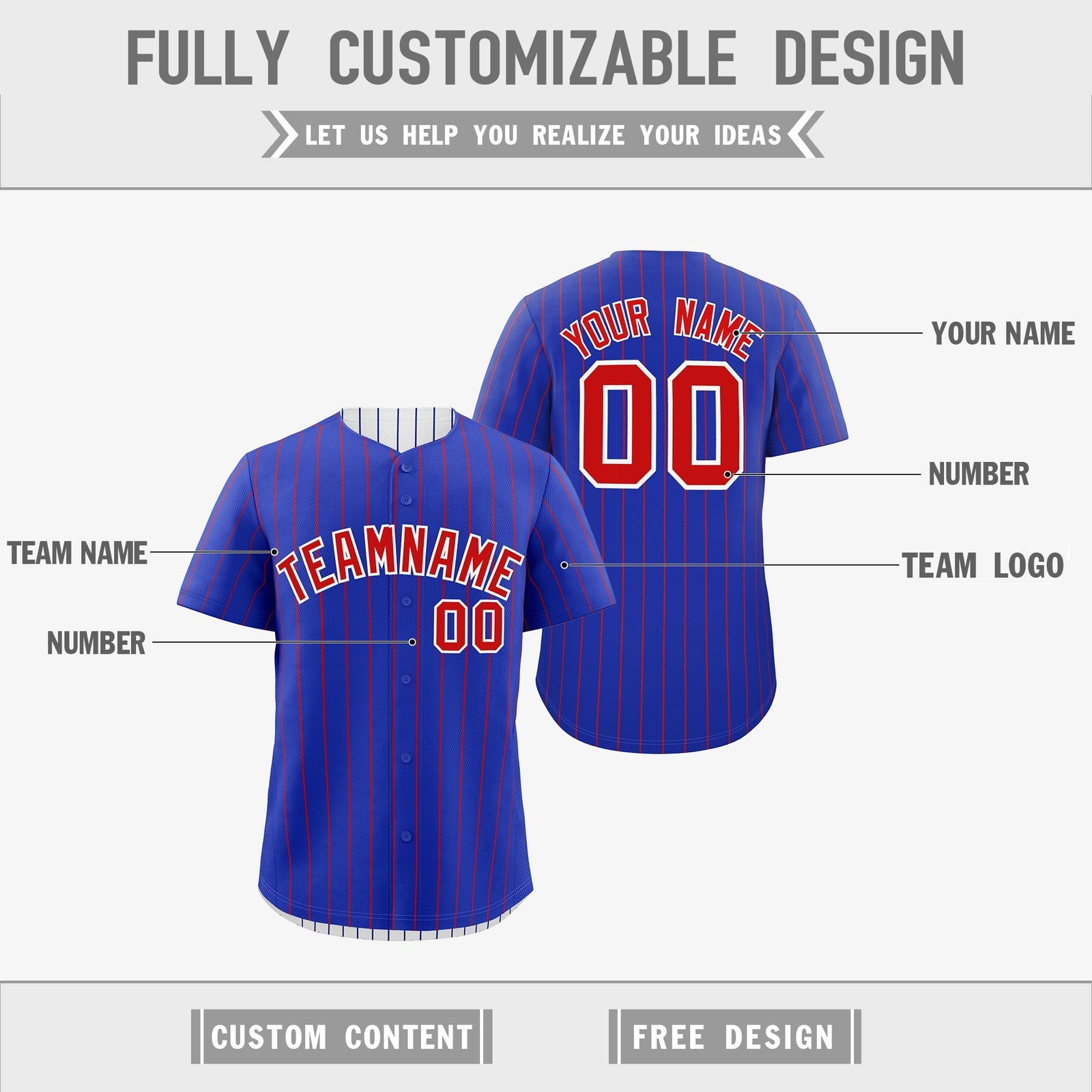 Custom Red White Royal Blue Reversible Stripe Fashion Baseball Jersey| KXKSHOP