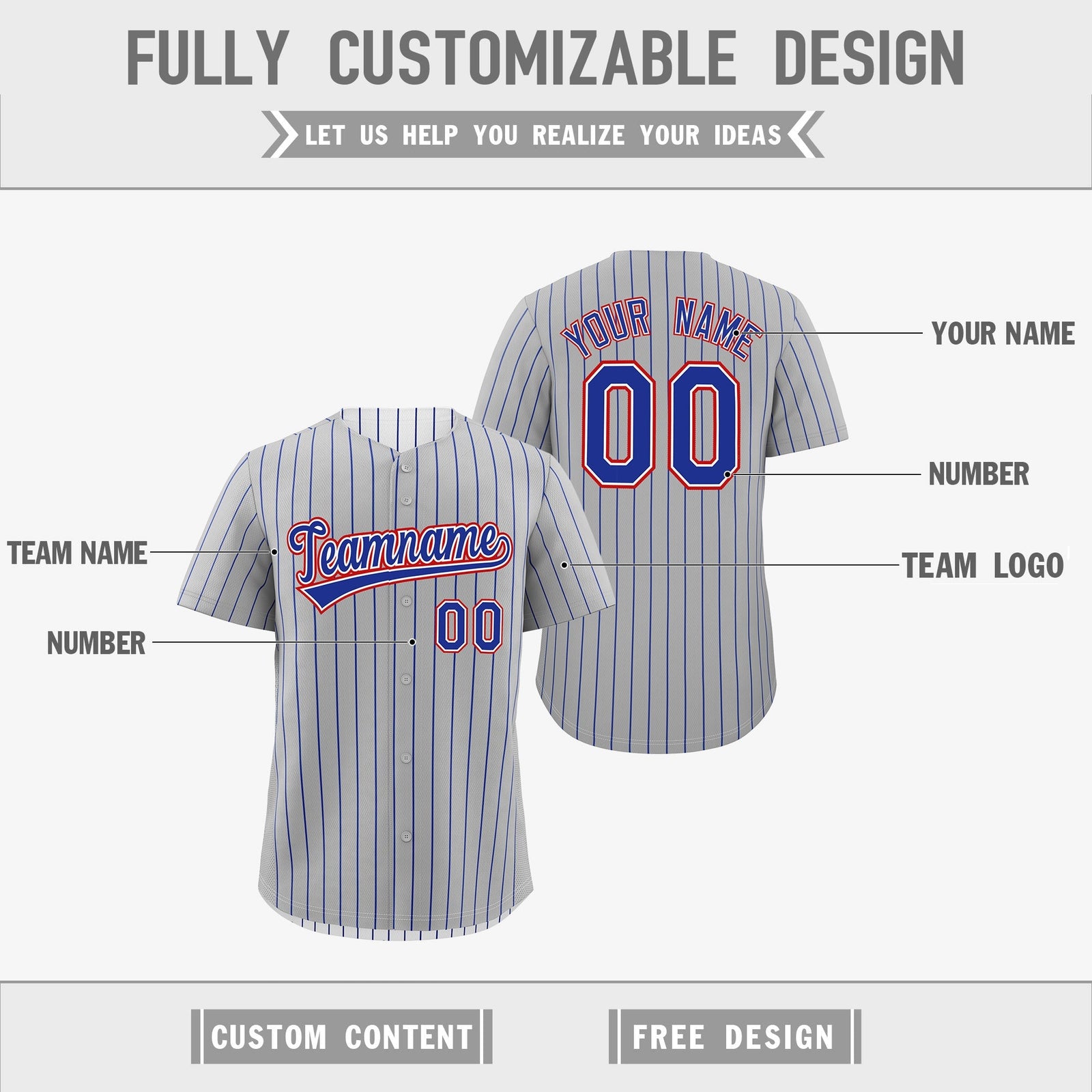 Custom Royal Blue White Red Reversible Stripe Fashion Baseball Jersey| KXKSHOP