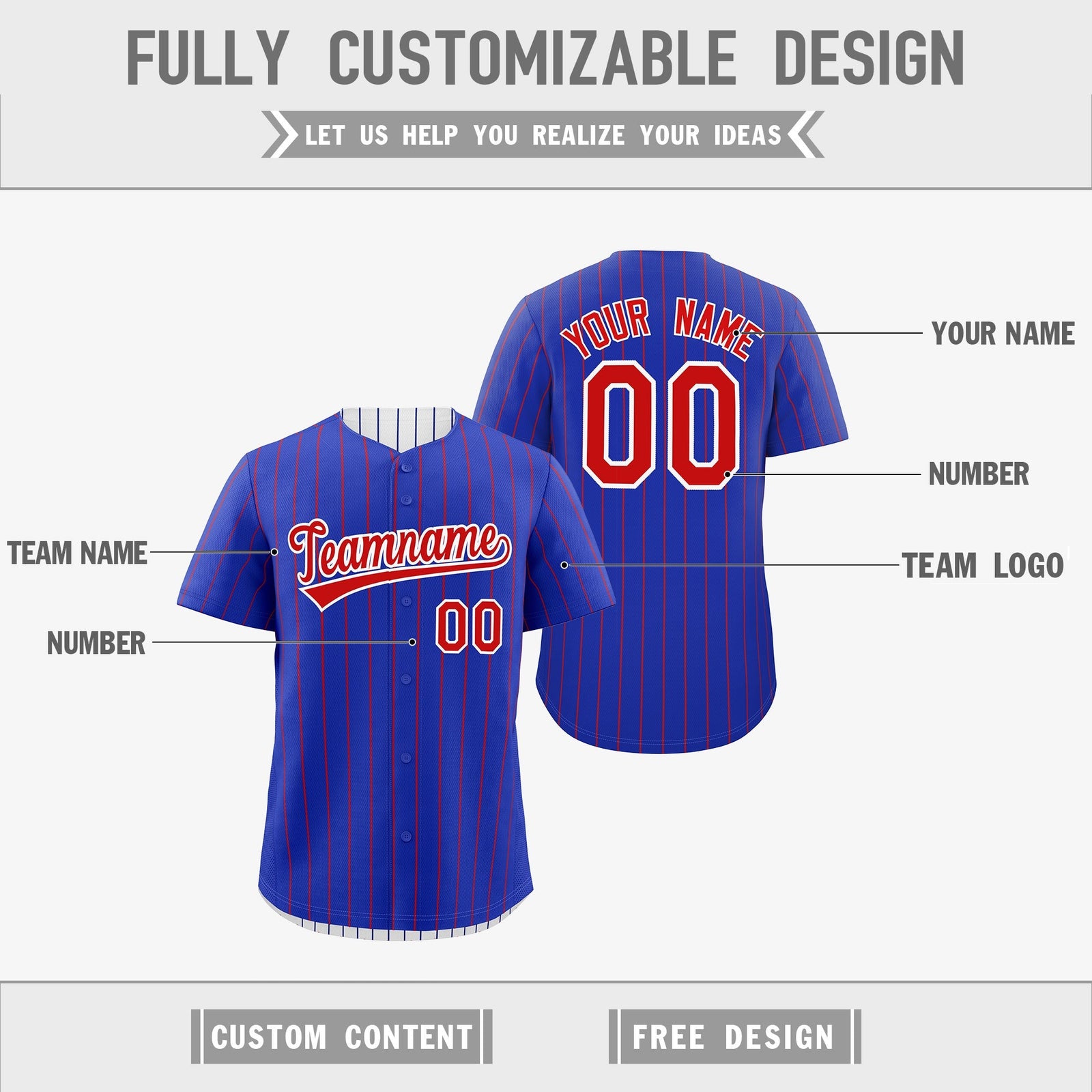 Custom Red White Royal Blue Reversible Stripe Fashion Baseball Jersey| KXKSHOP