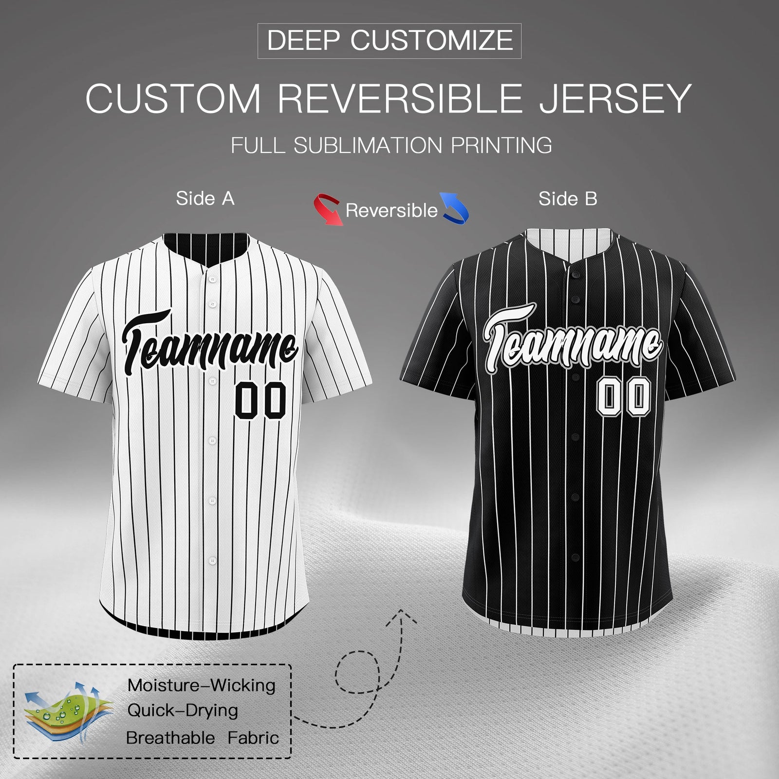 Custom Black White Reversible Stripe Fashion Baseball Jersey| KXKSHOP