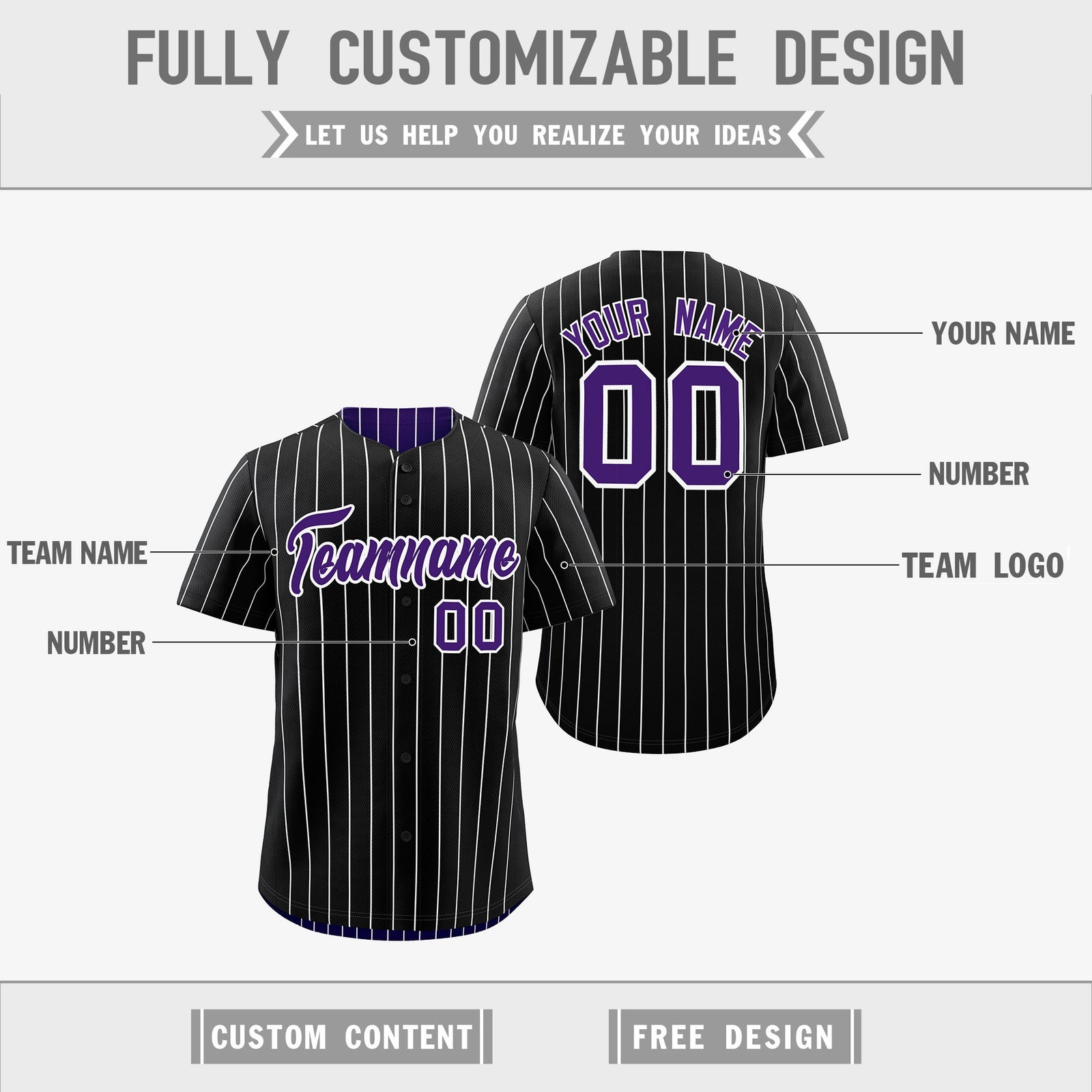 Custom Black Purple Purple White Reversible Stripe Fashion Baseball Jersey| KXKSHOP