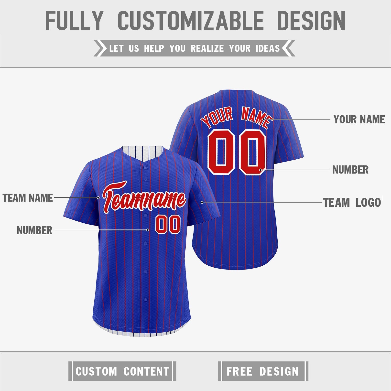 Custom Red White Royal Blue Reversible Stripe Fashion Baseball Jersey| KXKSHOP