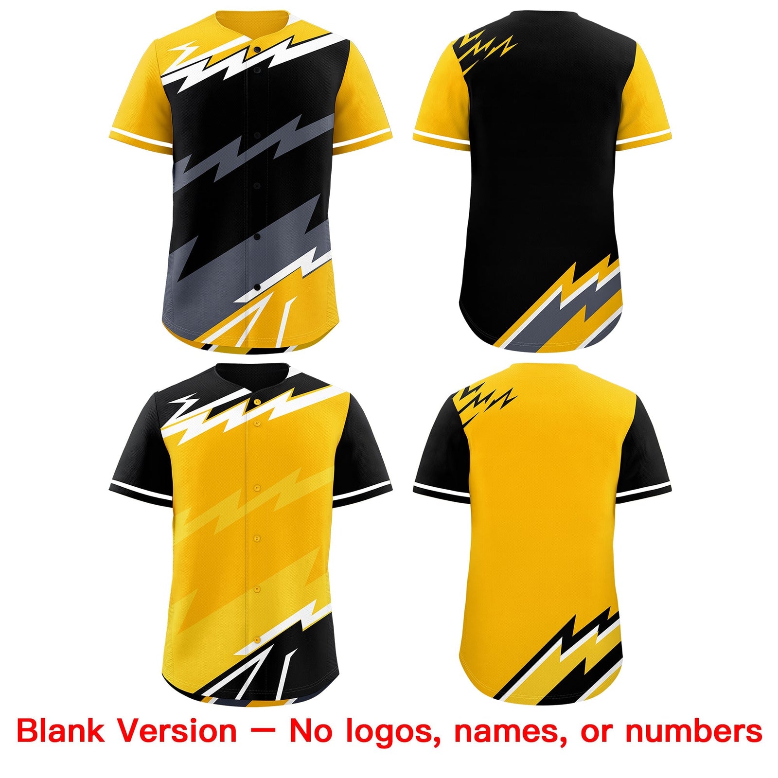 Custom Black Yellow Gray short sleeves Reversible Lightning Pattern Graffiti Graffiti Pattern Lightweight Baseball Jersey| KXKSHOP