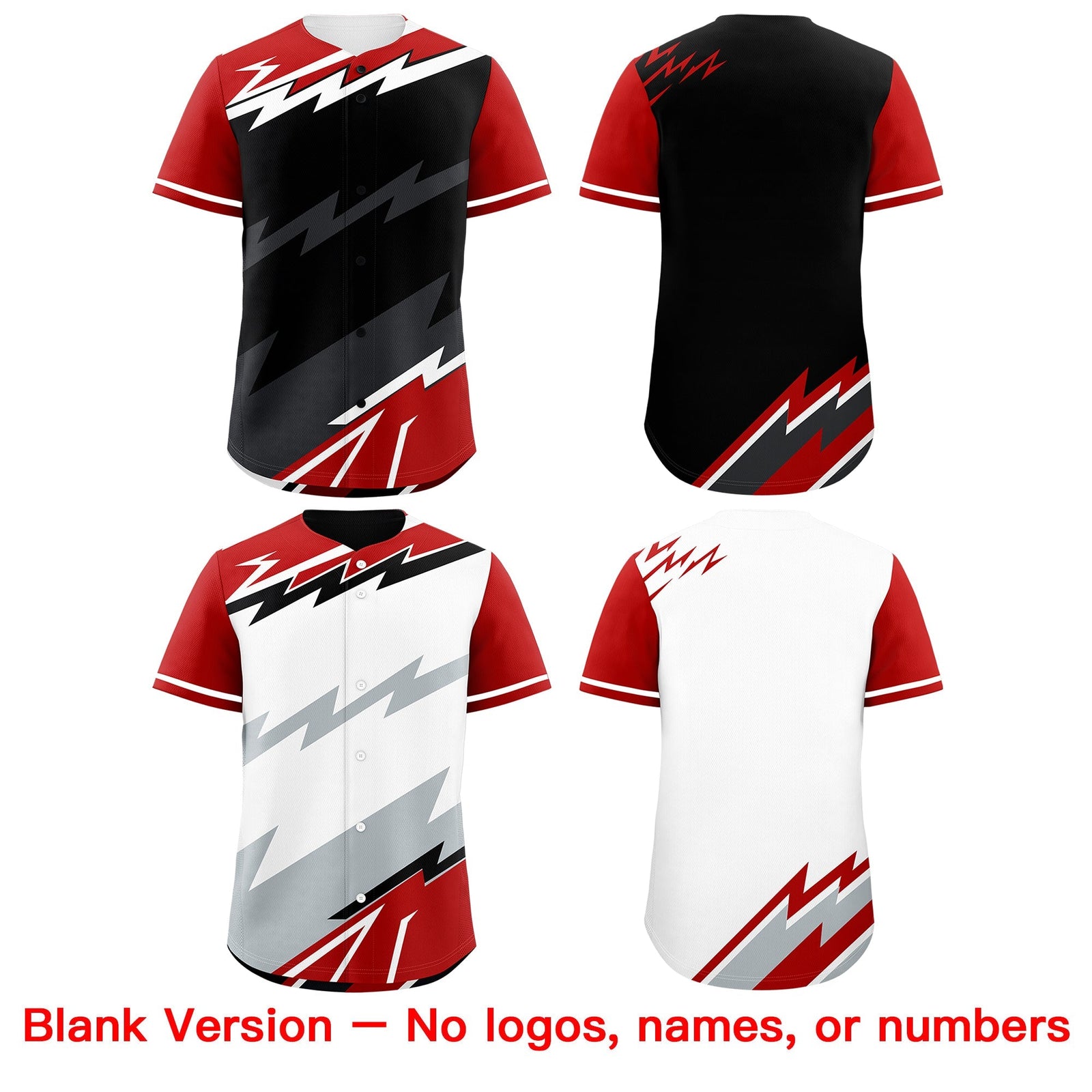 Custom Black White Red short sleeves Reversible Lightning Pattern Graffiti Graffiti Pattern Moisture-Wicking Baseball Jersey| KXKSHOP