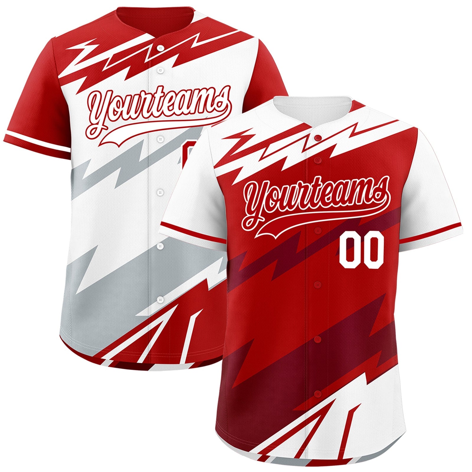 Custom Red White Crimson short sleeves Reversible Lightning Pattern Graffiti Graffiti Pattern Breathable Baseball Jersey| KXKSHOP
