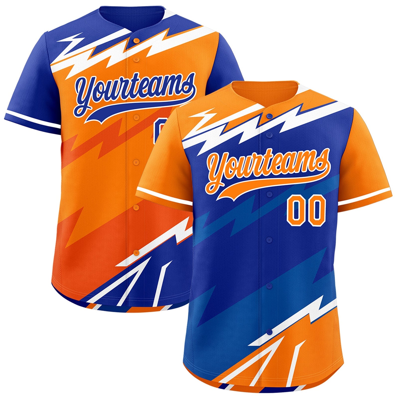 Custom Royal Blue Orange Royal short sleeves Reversible Lightning Pattern Graffiti Graffiti Pattern Lightweight Baseball Jersey| KXKSHOP