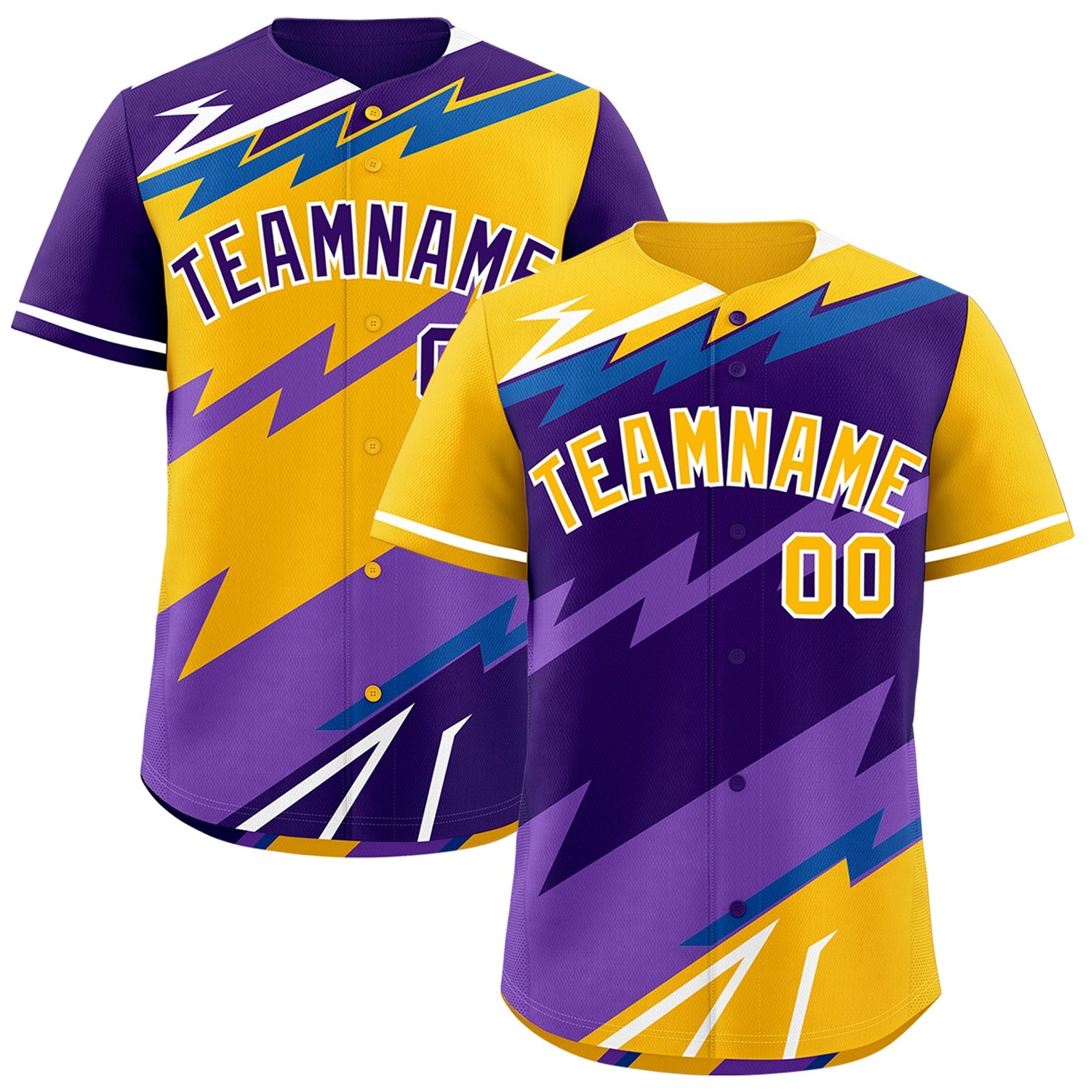 Custom Purple Royal Yellow short sleeves Reversible Lightning Pattern Graffiti Graffiti Pattern Lightweight Baseball Jersey| KXKSHOP