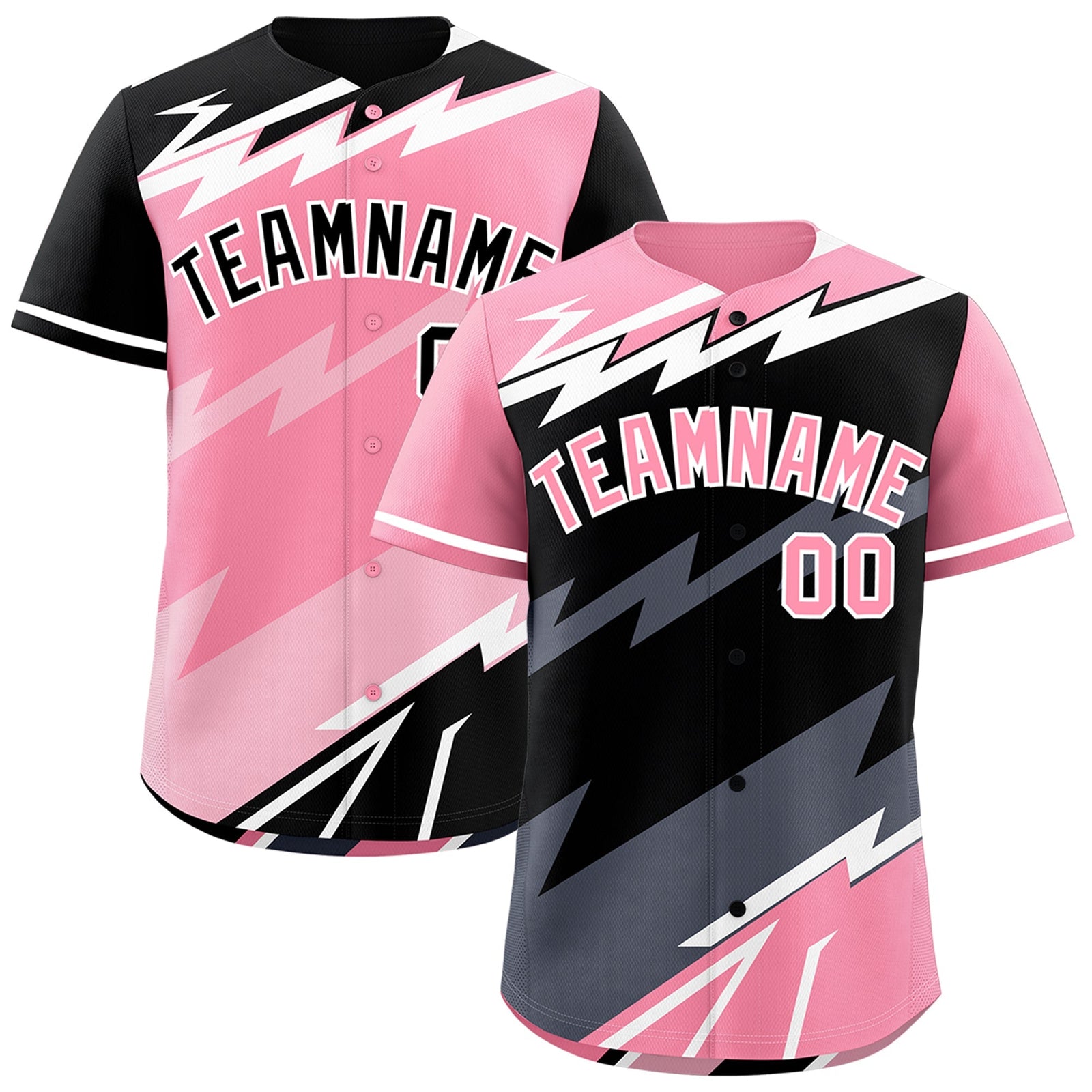 Custom Black Light Pink Gray short sleeves Reversible Lightning Pattern Graffiti Graffiti Pattern Breathable Baseball Jersey| KXKSHOP