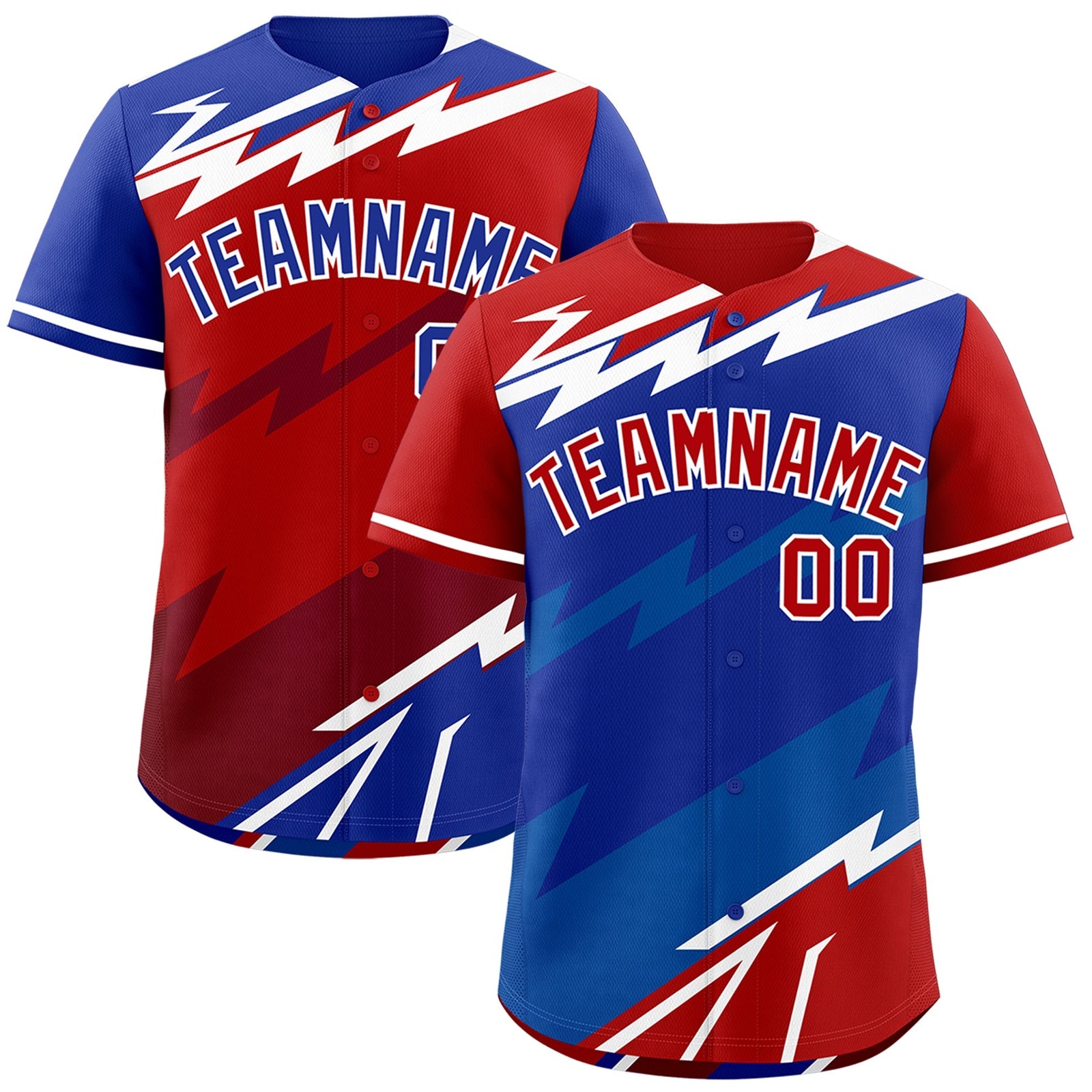 Custom Royal Blue Red Royal short sleeves Reversible Lightning Pattern Graffiti Graffiti Pattern Breathable Baseball Jersey| KXKSHOP