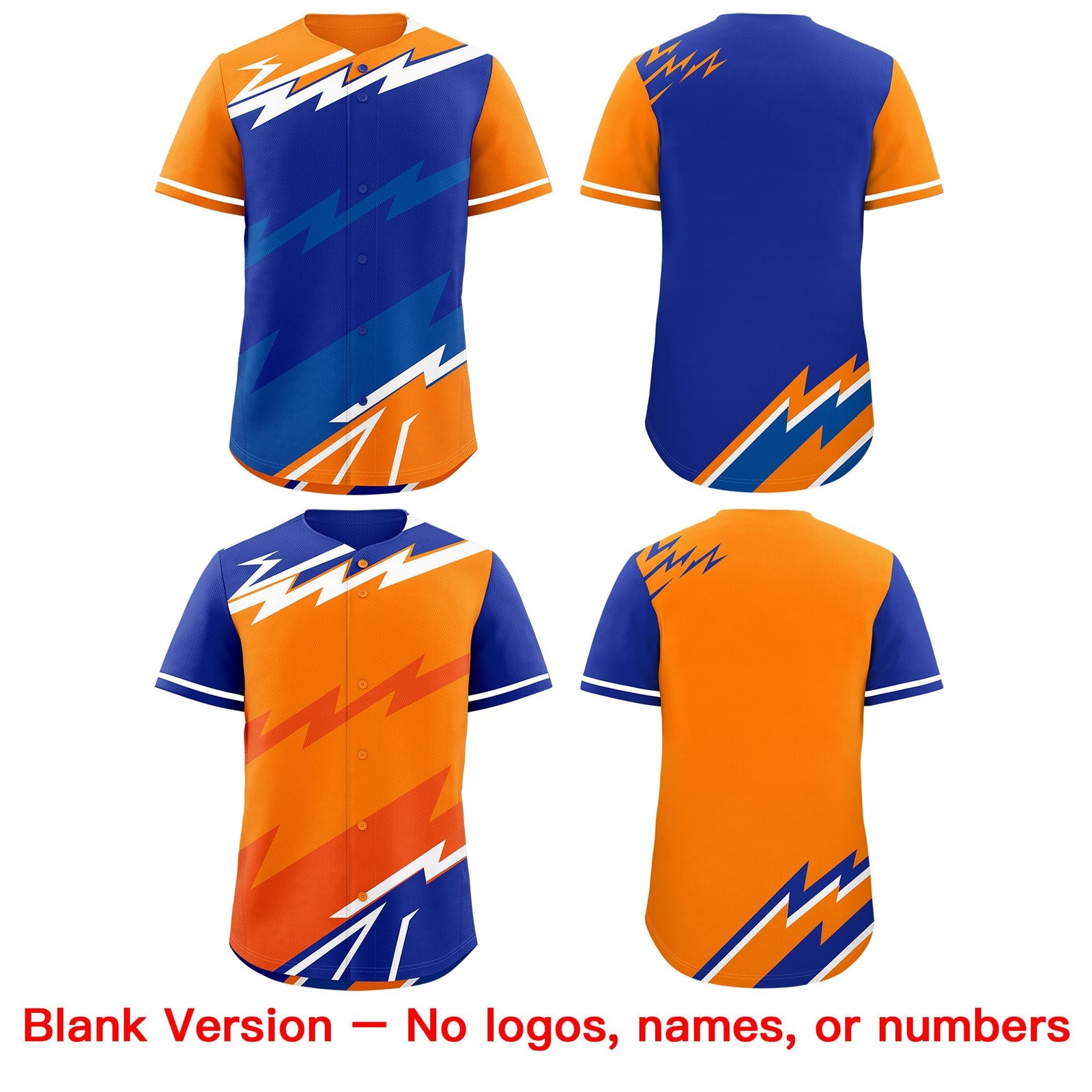 Custom Royal Blue Orange Royal short sleeves Reversible Lightning Pattern Graffiti Graffiti Pattern Lightweight Baseball Jersey| KXKSHOP