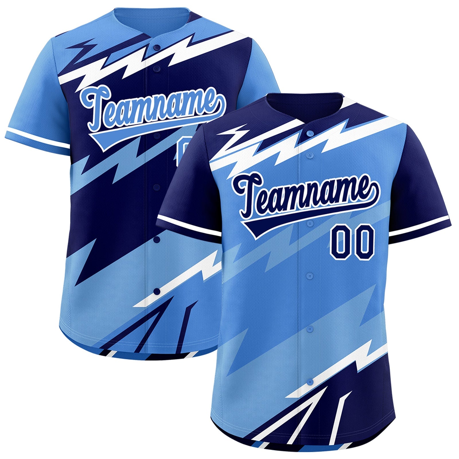Custom Light Blue Powder Blue White short sleeves Reversible Lightning Pattern Graffiti Graffiti Pattern Lightweight Baseball Jersey| KXKSHOP