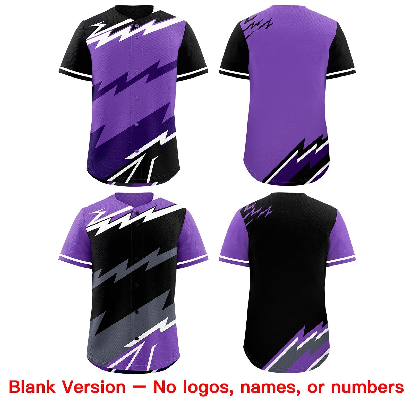 Custom Purple Black White short sleeves Reversible Lightning Pattern Graffiti Graffiti Pattern Lightweight Baseball Jersey| KXKSHOP