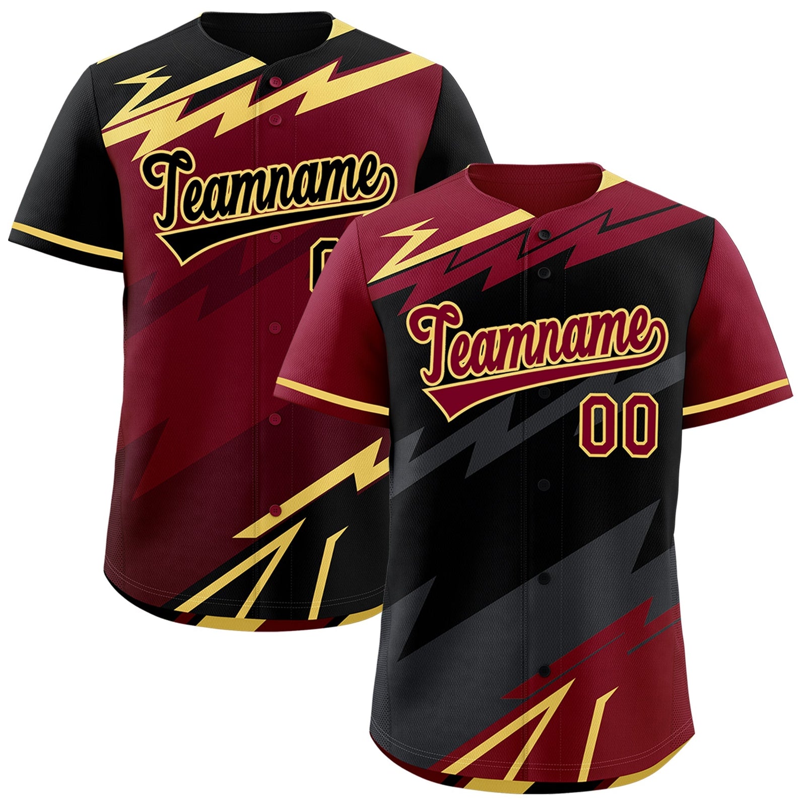 Custom Black Gray Crimson short sleeves Reversible Lightning Pattern Graffiti Graffiti Pattern Breathable Baseball Jersey| KXKSHOP