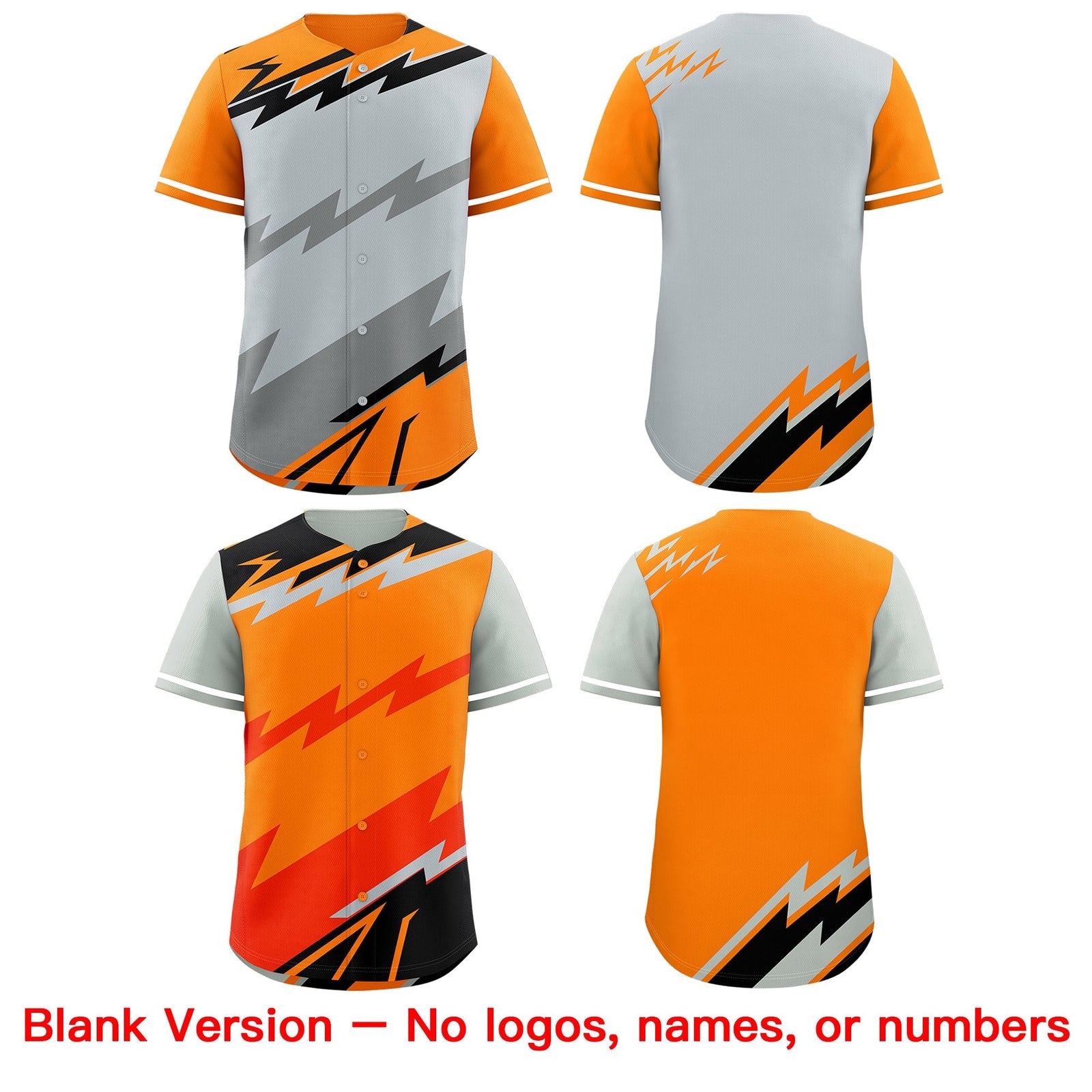 Custom Silver Orange Gray short sleeves Reversible Lightning Pattern Graffiti Graffiti Pattern Lightweight Baseball Jersey| KXKSHOP