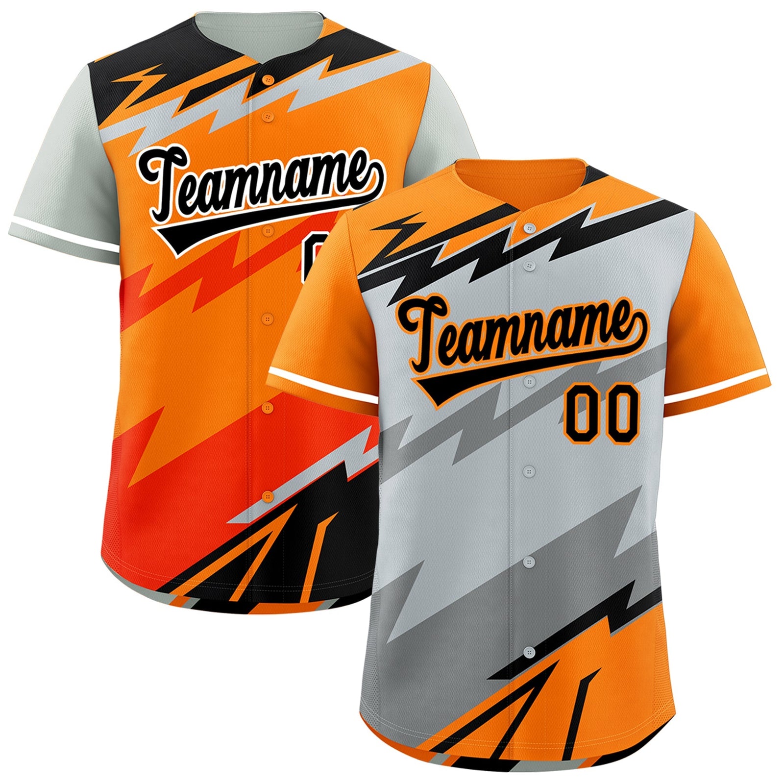 Custom Silver Orange Gray short sleeves Reversible Lightning Pattern Graffiti Graffiti Pattern Lightweight Baseball Jersey| KXKSHOP
