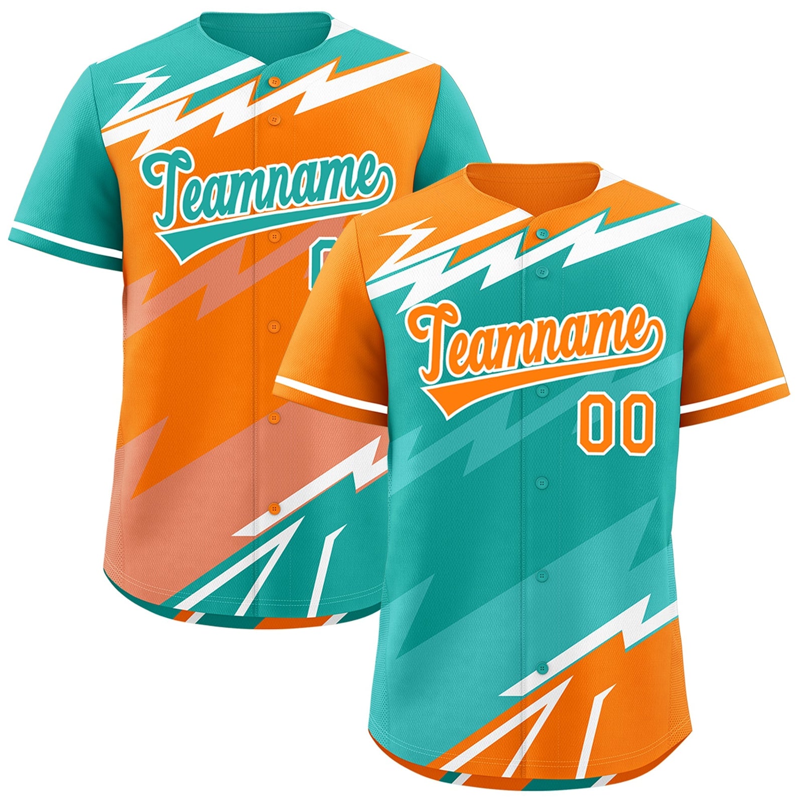 Custom Aqua Orange Teal short sleeves Reversible Lightning Pattern Graffiti Graffiti Pattern Lightweight Baseball Jersey| KXKSHOP