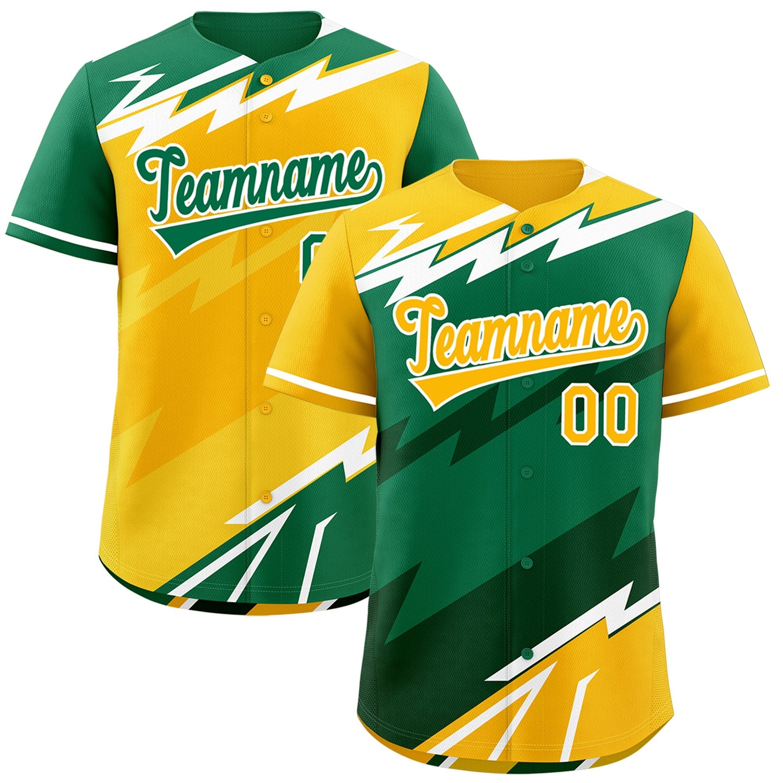 Custom Kelly Green Dark Green Yellow short sleeves Reversible Lightning Pattern Graffiti Graffiti Pattern Moisture-Wicking Baseball Jersey| KXKSHOP
