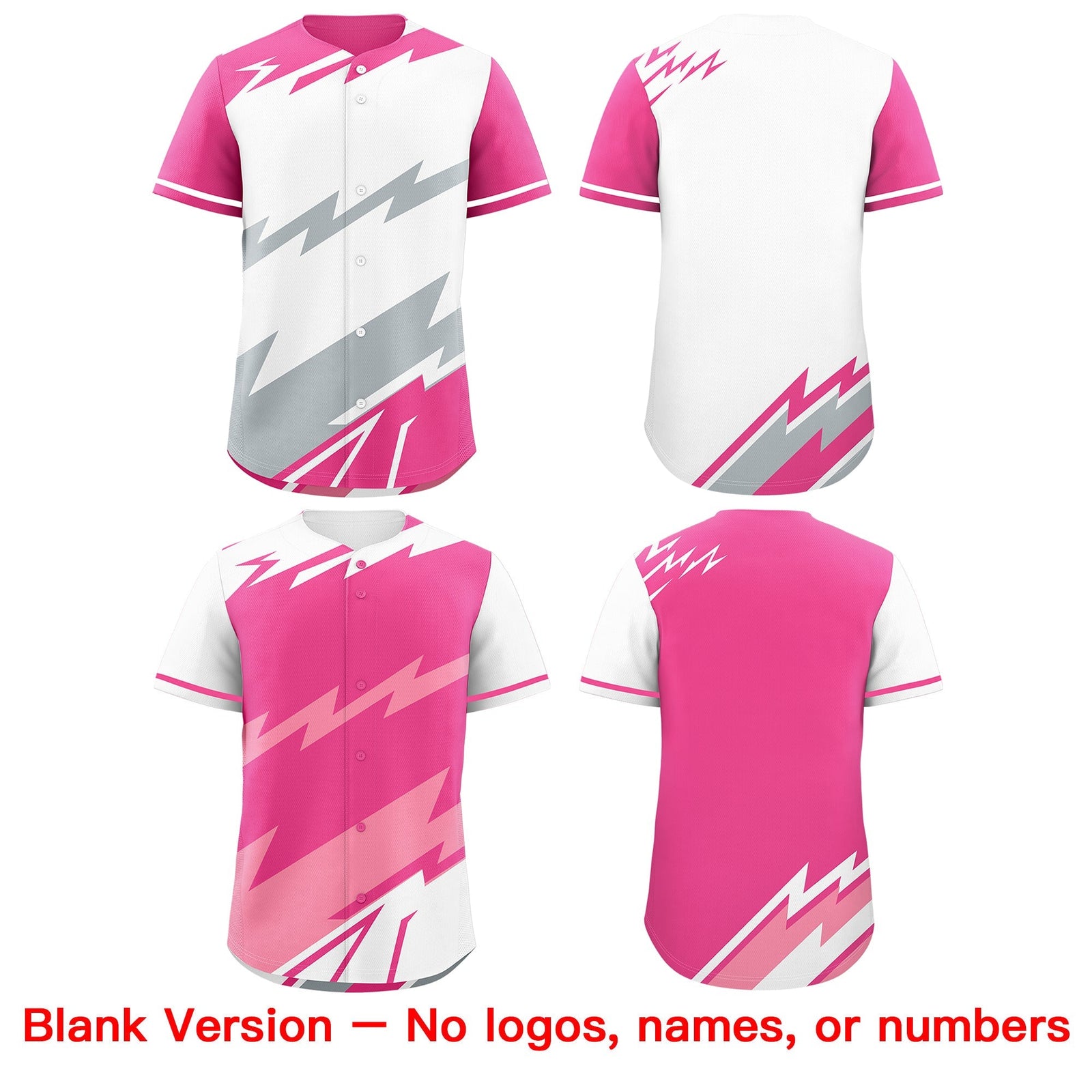 Custom White Pink Silver short sleeves Reversible Lightning Pattern Graffiti Graffiti Pattern Moisture-Wicking Baseball Jersey| KXKSHOP
