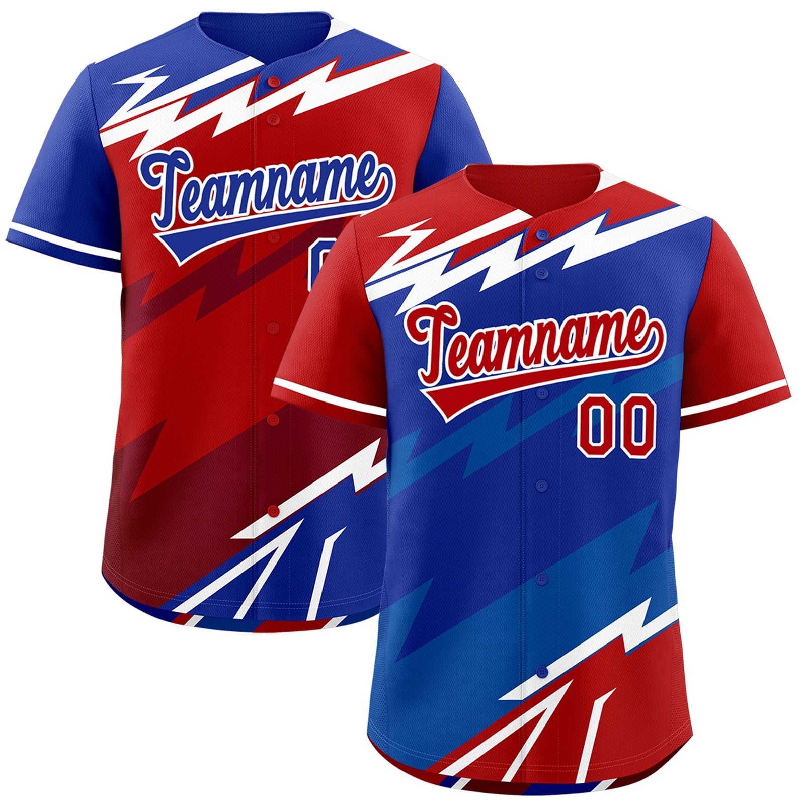 Custom Royal Blue Red Royal short sleeves Reversible Lightning Pattern Graffiti Graffiti Pattern Breathable Baseball Jersey| KXKSHOP