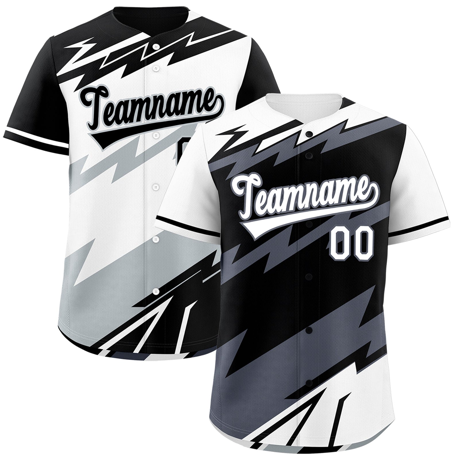 Custom Black White Gray short sleeves Reversible Lightning Pattern Graffiti Graffiti Pattern Lightweight Baseball Jersey| KXKSHOP