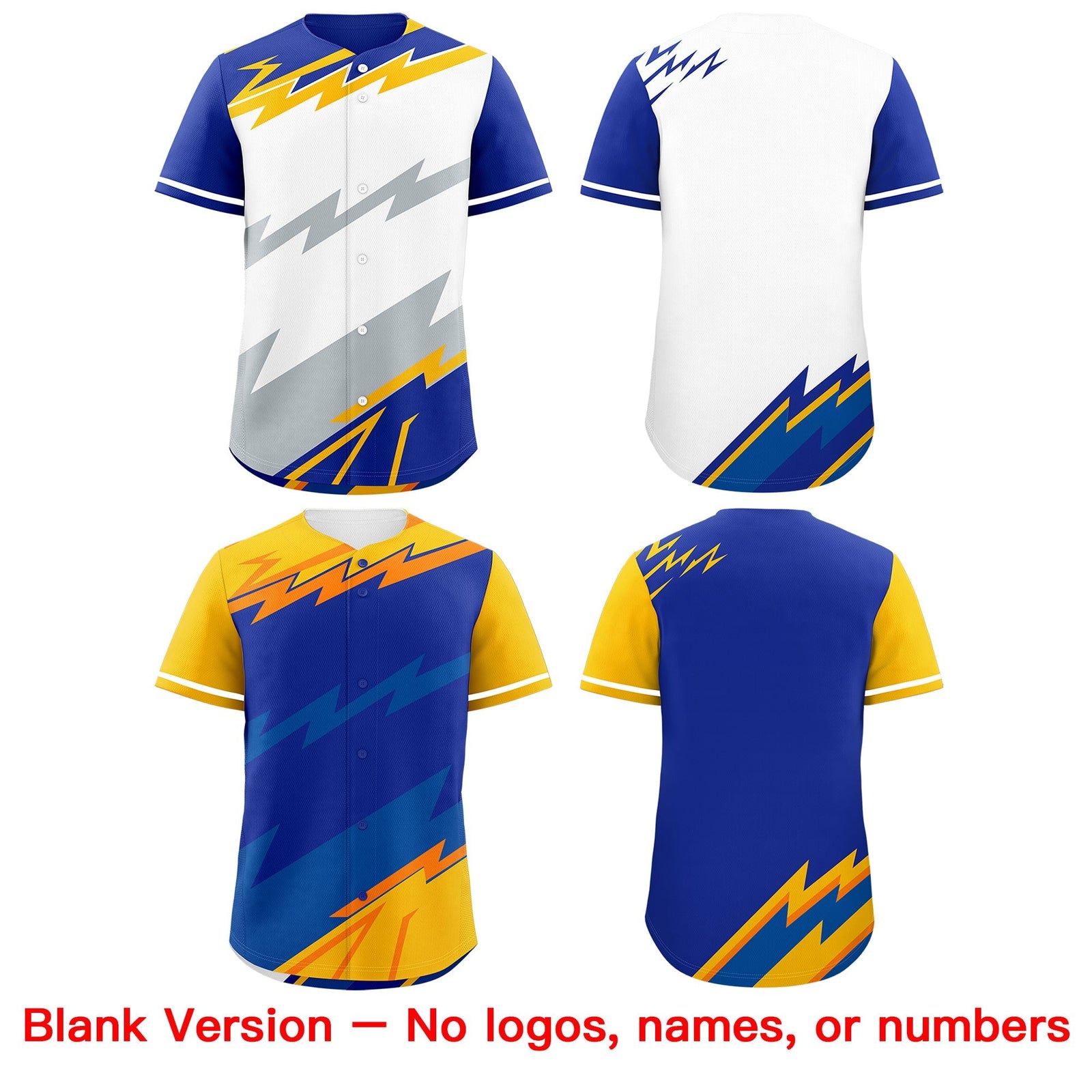 Custom White Royal Blue Silver short sleeves Reversible Lightning Pattern Graffiti Graffiti Pattern Breathable Baseball Jersey| KXKSHOP
